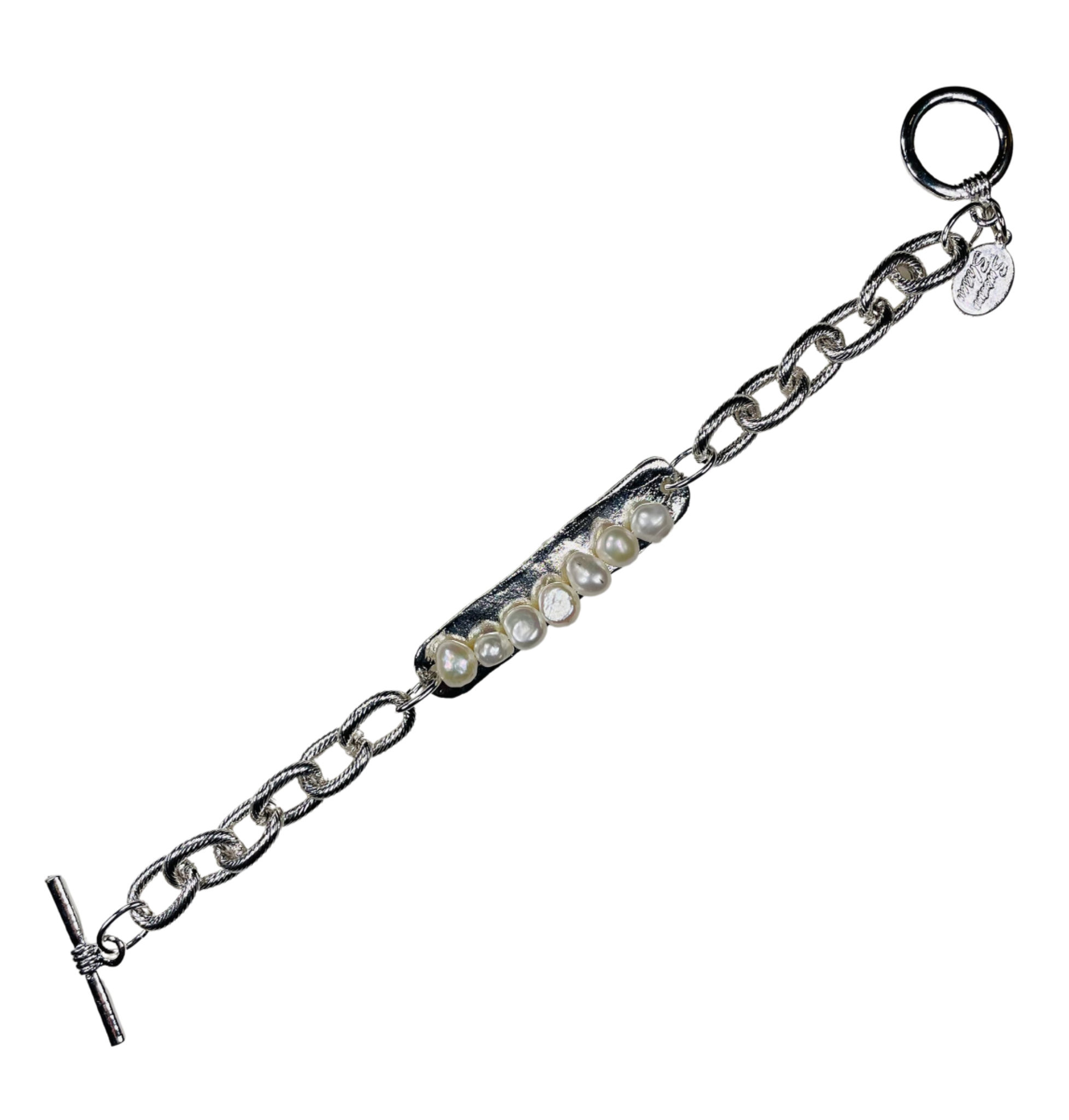 Susan Shaw Silver Bar w/White Freshwater Pearl Bracelet.