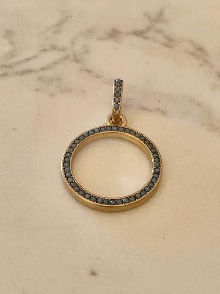Turquoise Pave Open Circle Charm - Gold.