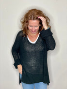 3/4 Sleeve Pullover Sweater - Black Sand.