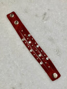 Red Cz Studded Leather Bracelet.