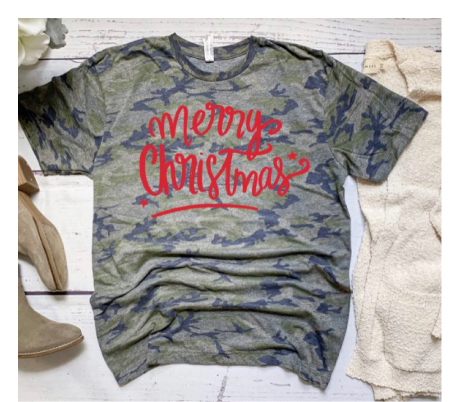 Camo Merry Christmas Tee Shirt.