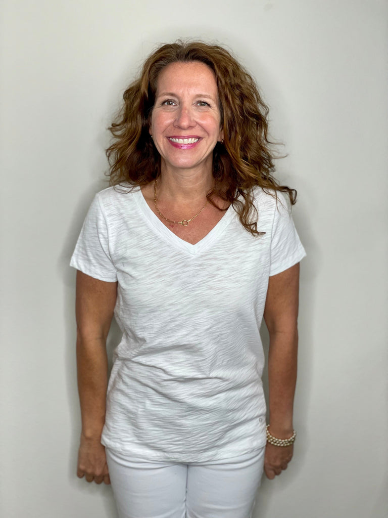 Erin Gray Low-key V Neck Tee in White.