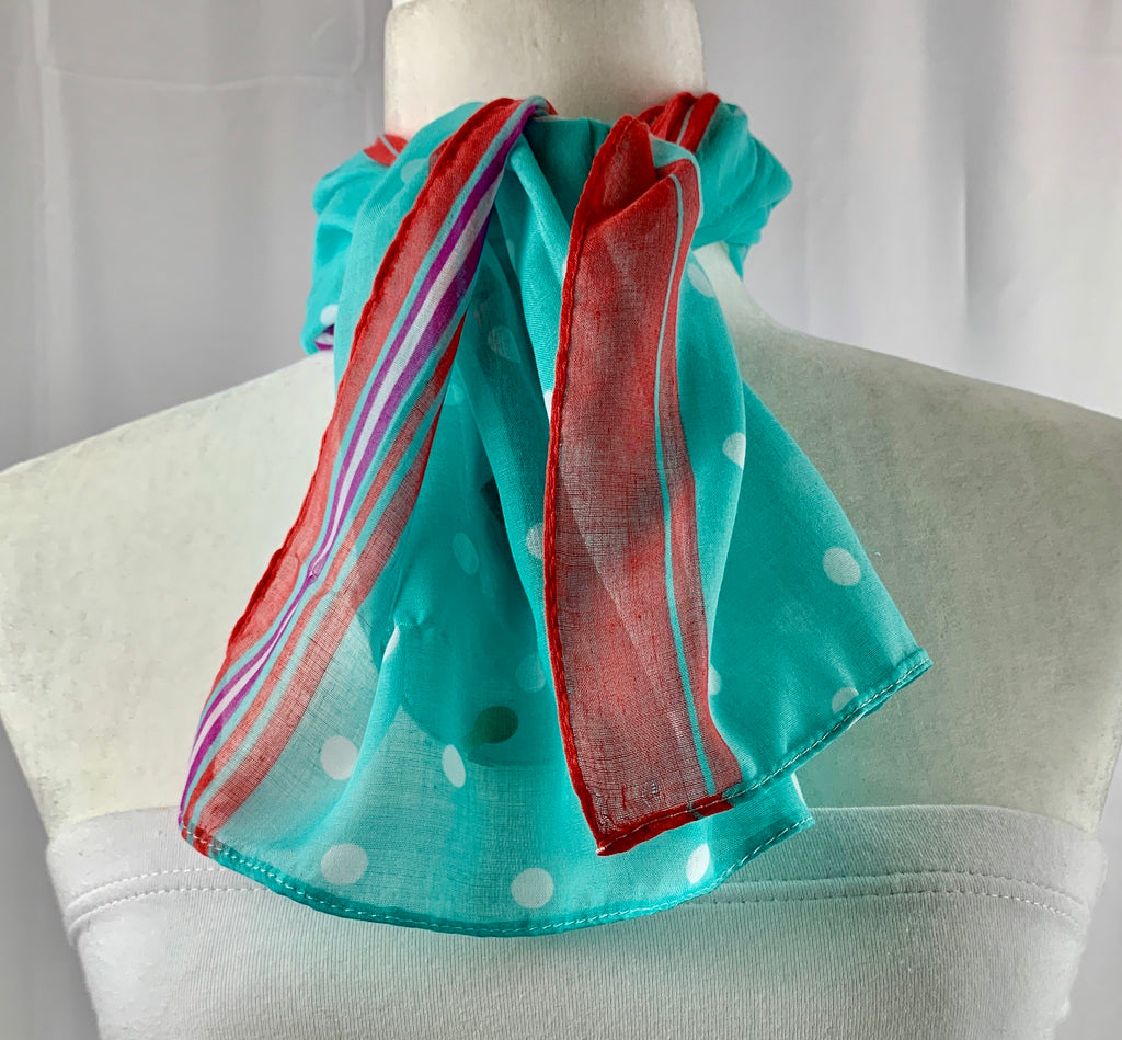 Aqua polka dots/ Tangerine Trim Neck Scarf.