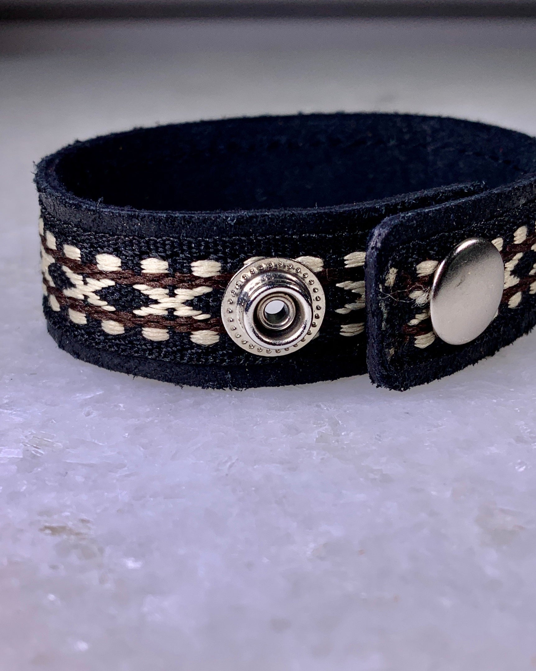 Black Stitched Leather Bracelet.