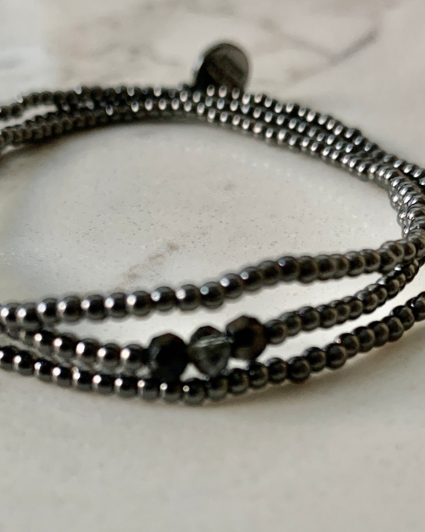 Metal Beaded 3 Crystal Stretch Bracelet-Hematite.