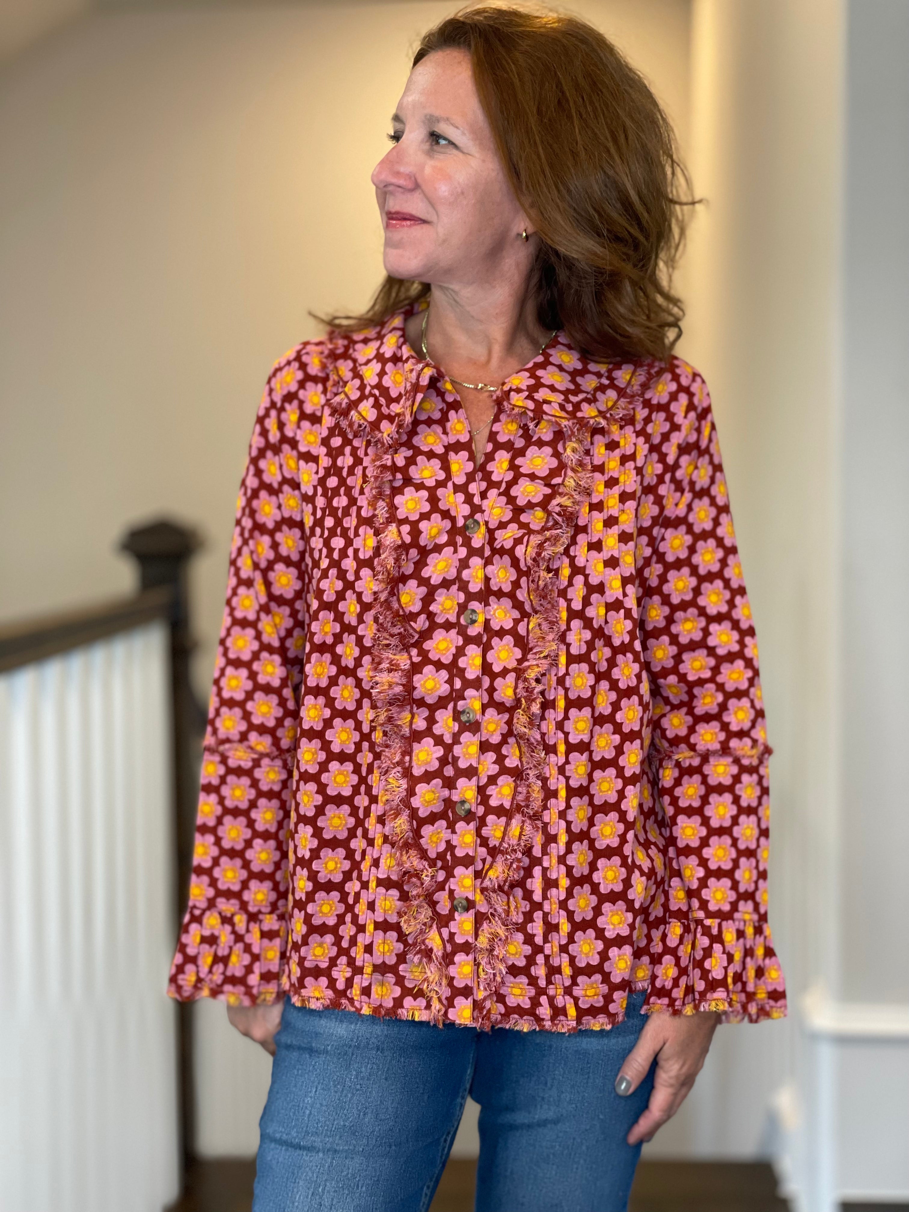 Ivy Jane Poetry Top in Floral Rust.