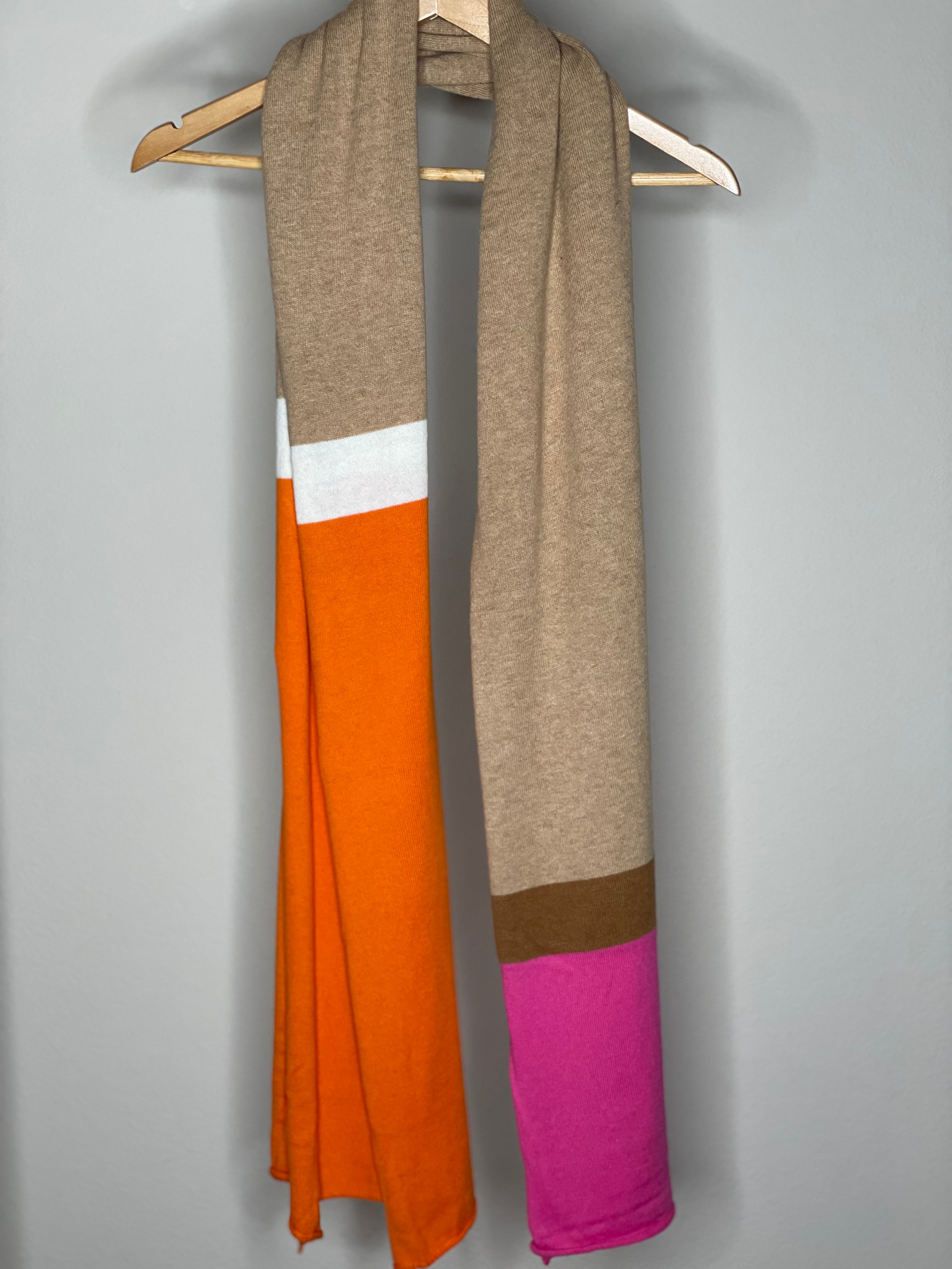 Zaket & Plover Wrap in Orange, Pink, Tan & Biscuit.