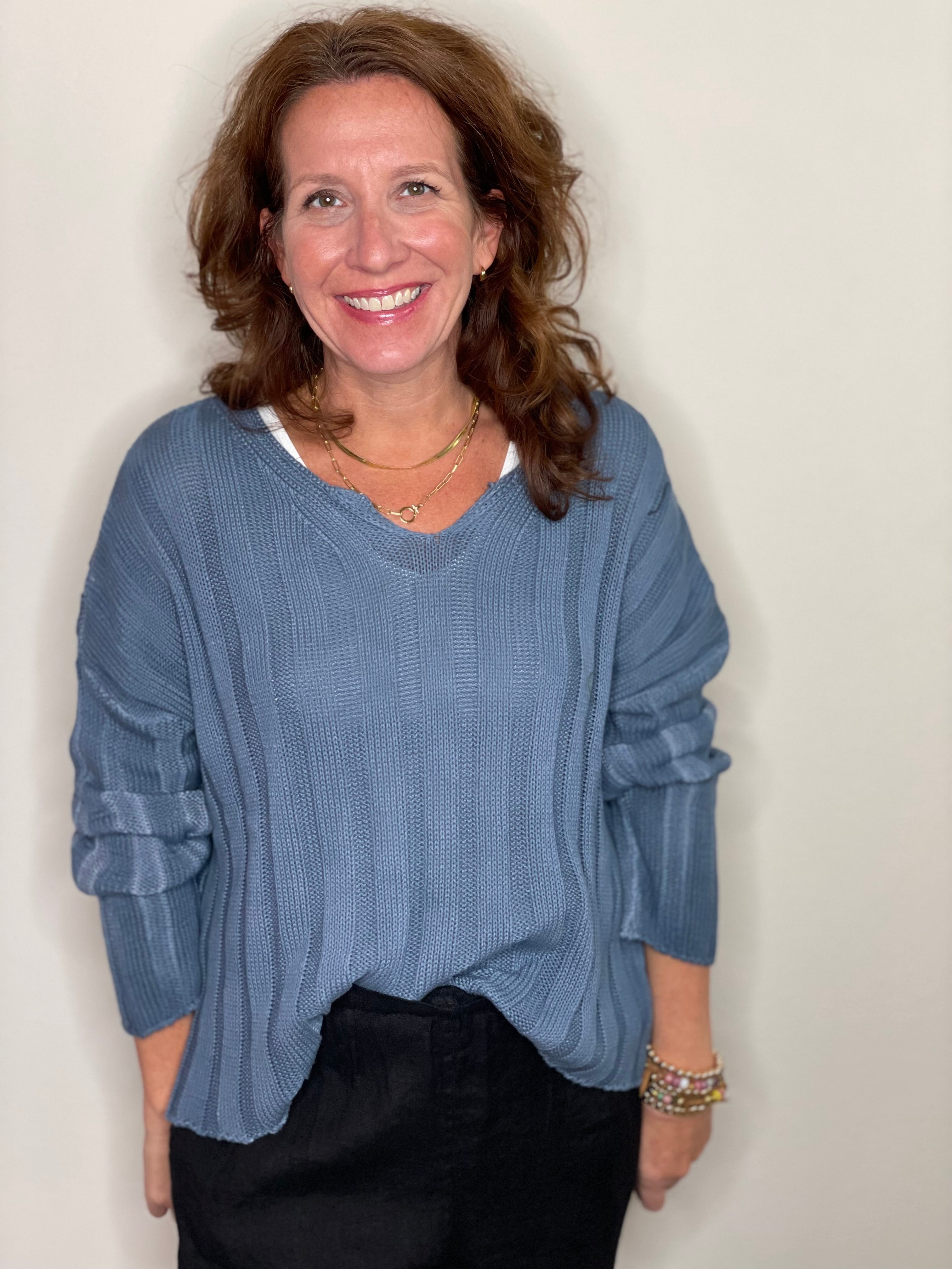 Distressed Chunky Rib Knit Sweater.