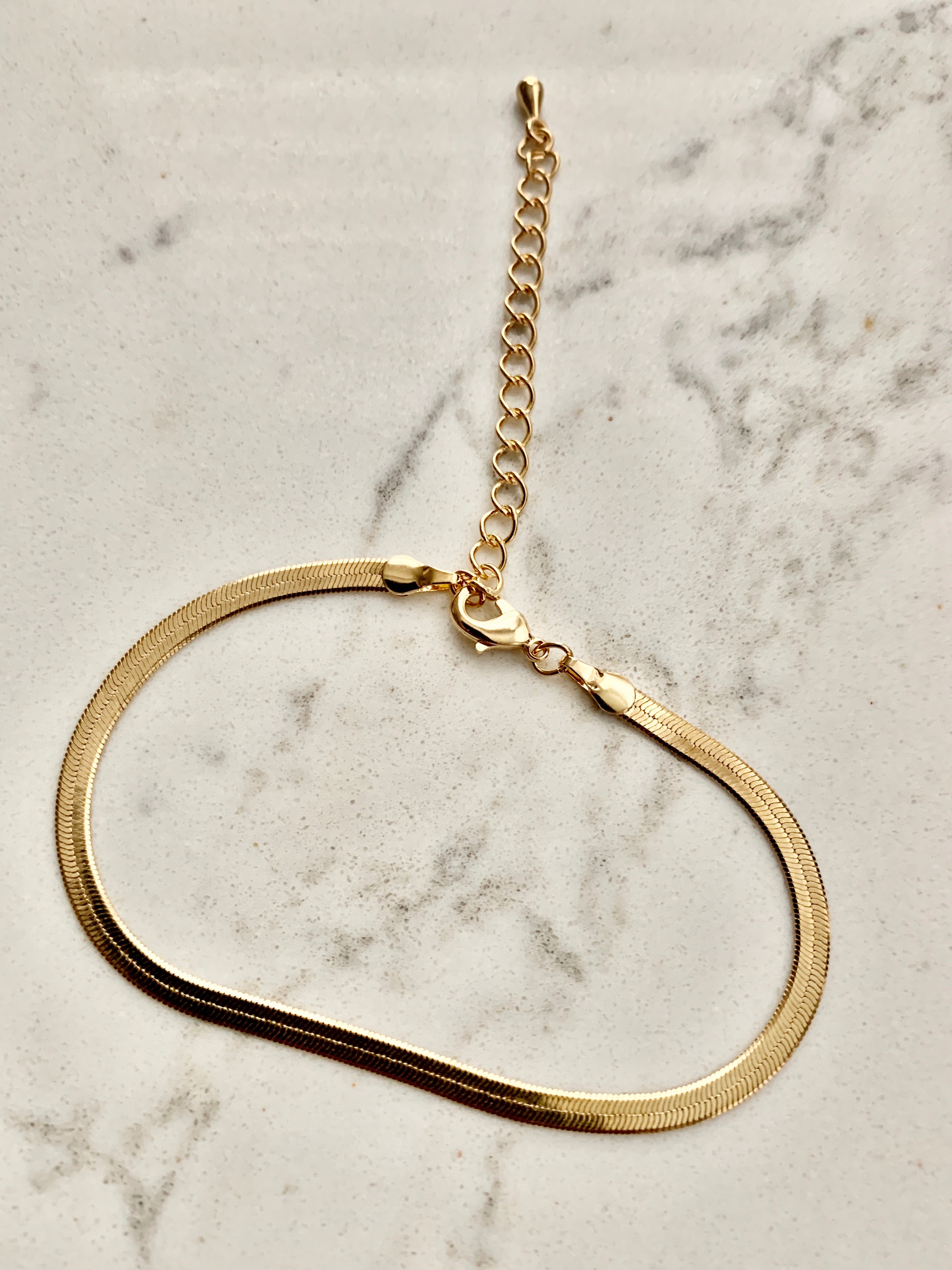 Herring Bracelet - 6.5" Herringbone Gold Bracelet.