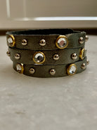 Silver Cz Studded Leather Bracelet.