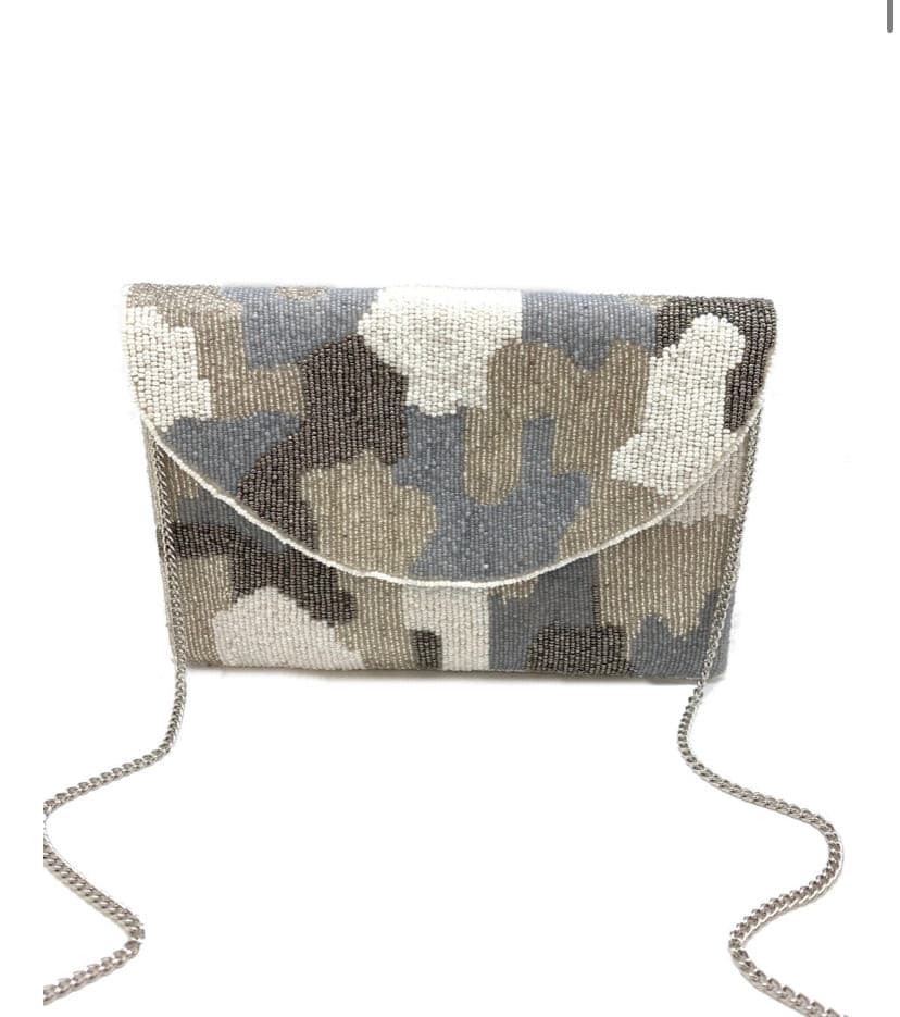 Grey Camo Beaded Clutch.