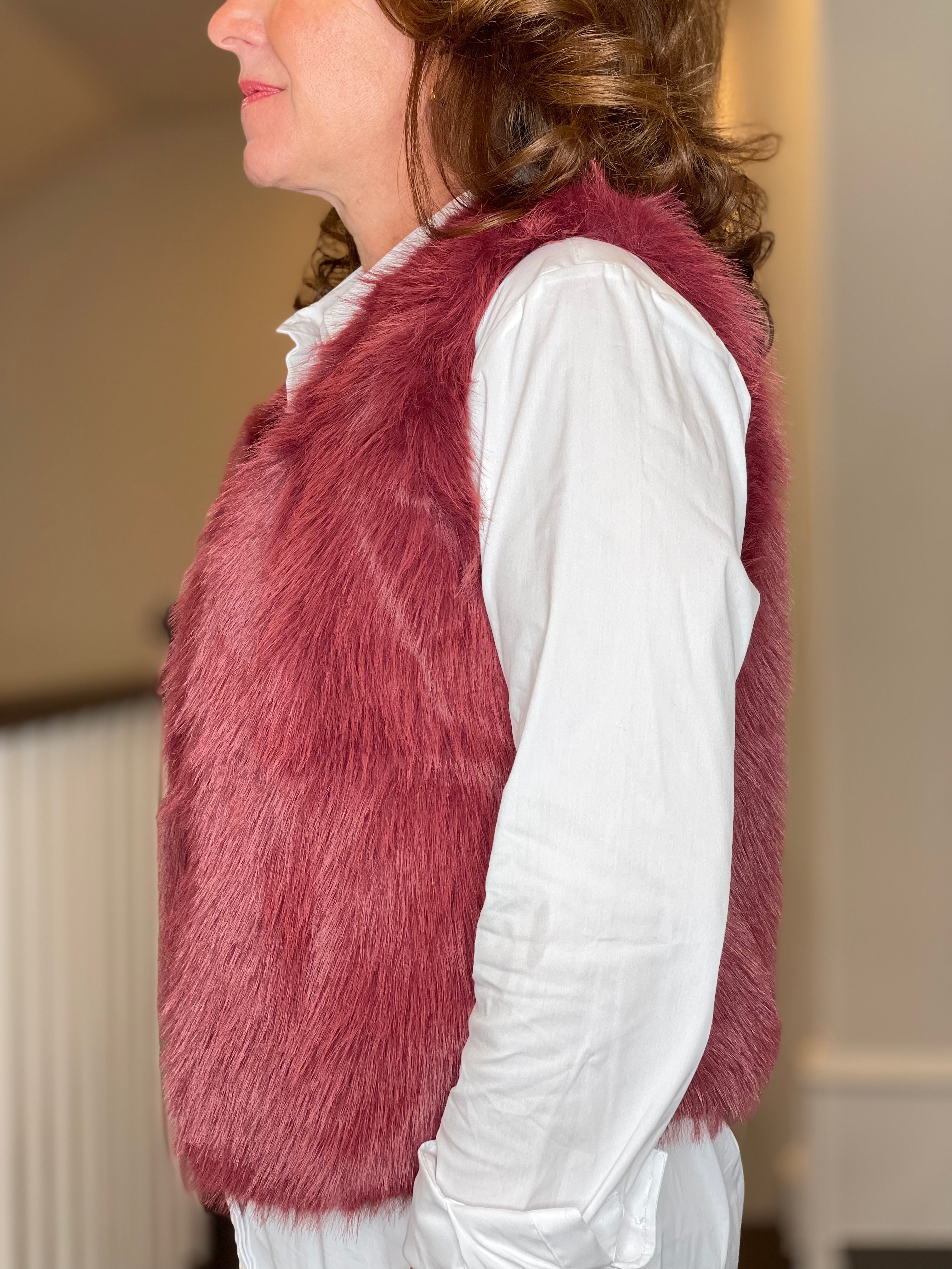 Molly Bracken Faux Fur Vest in Bordeaux.