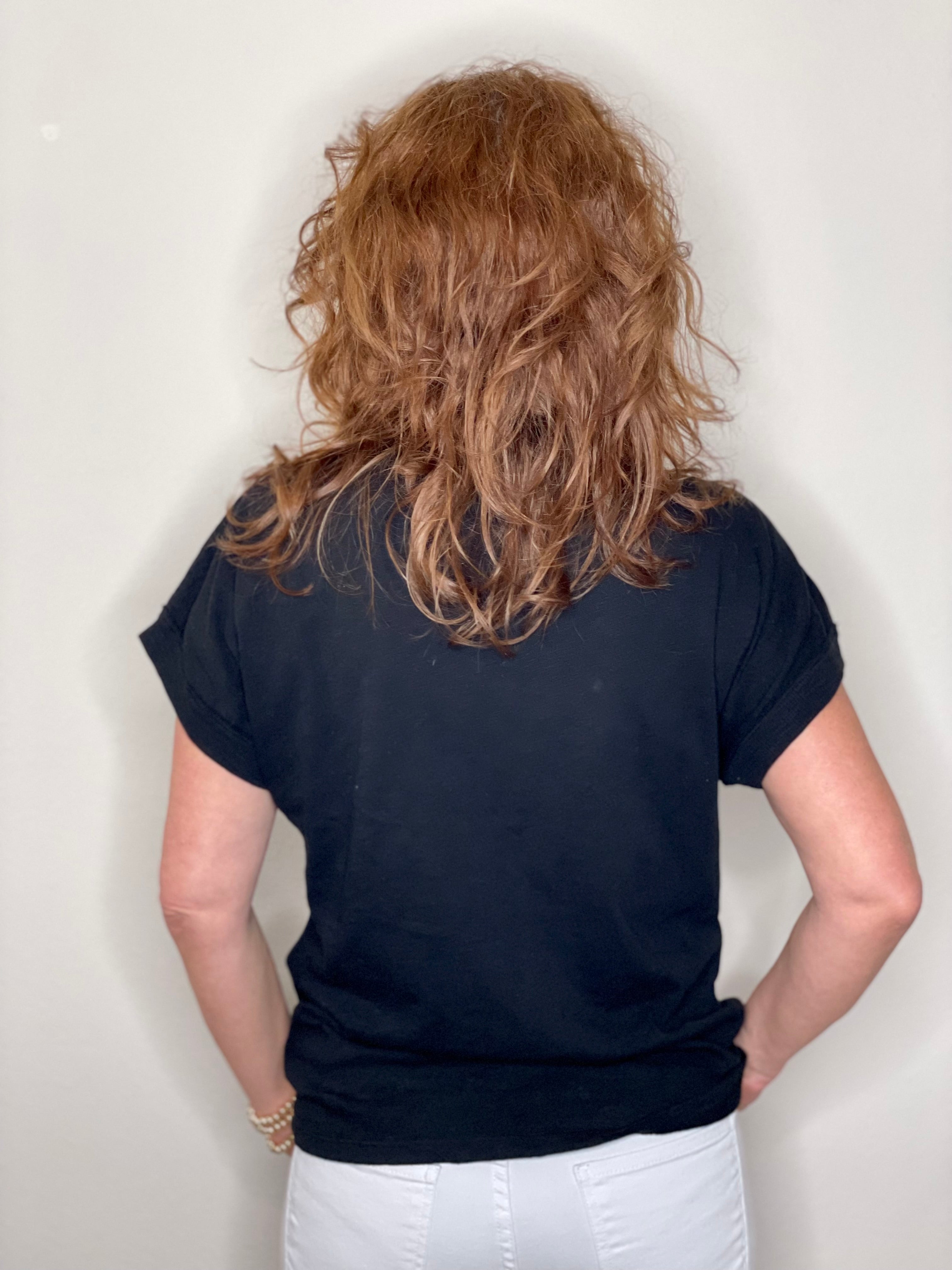 Notch Neck Tee in White & Black.