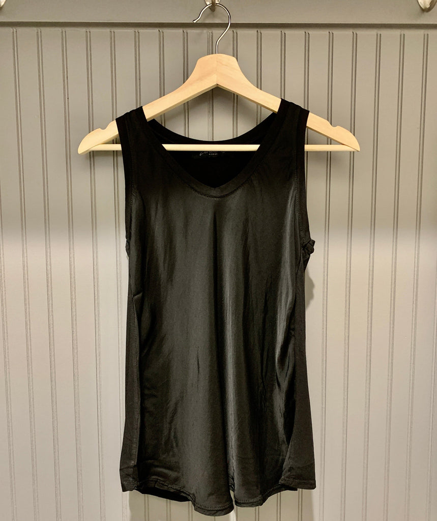 Satin Sleeveless Tank- Black.