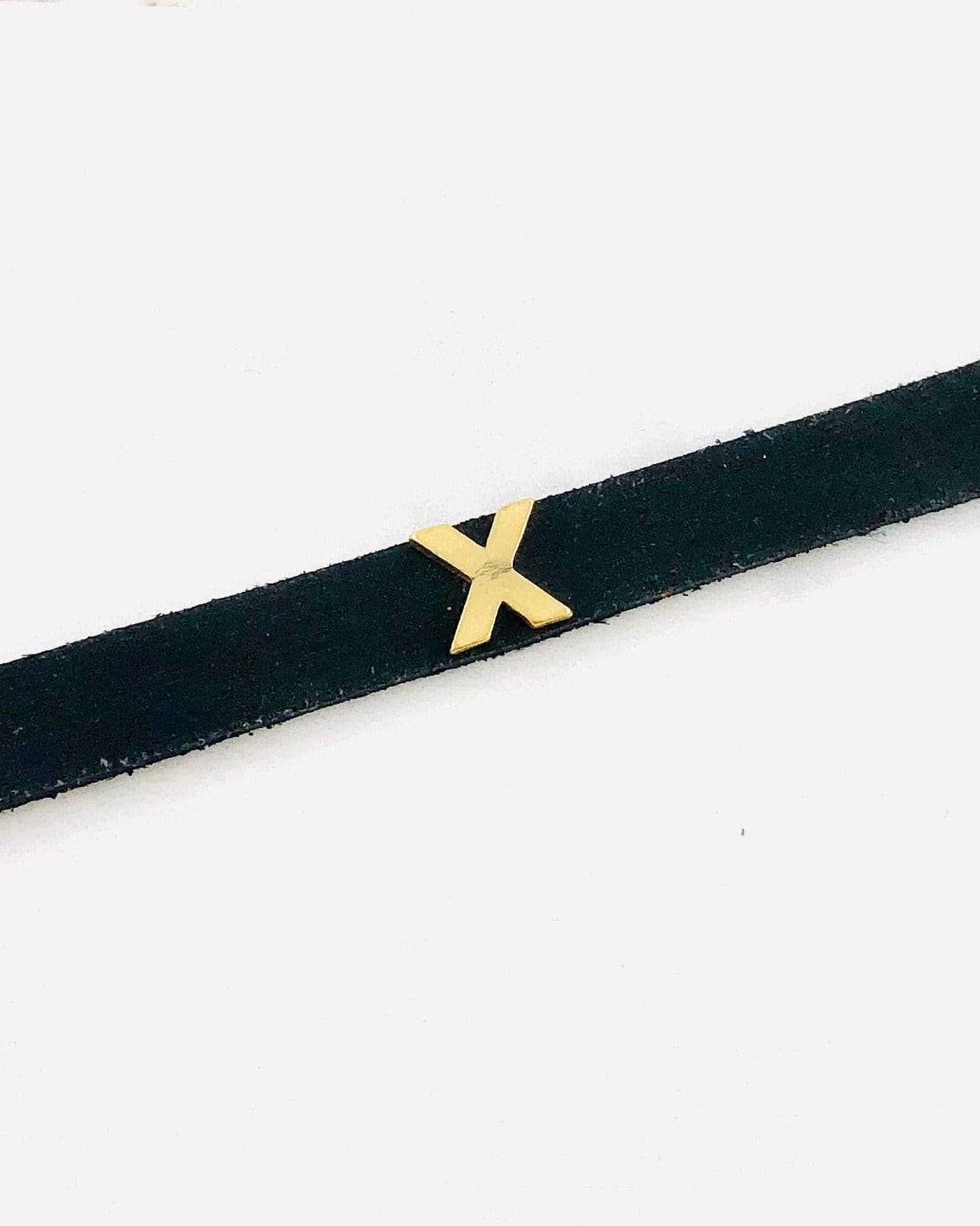 Black Leather & Brass X Marks The Spot Bracelet.