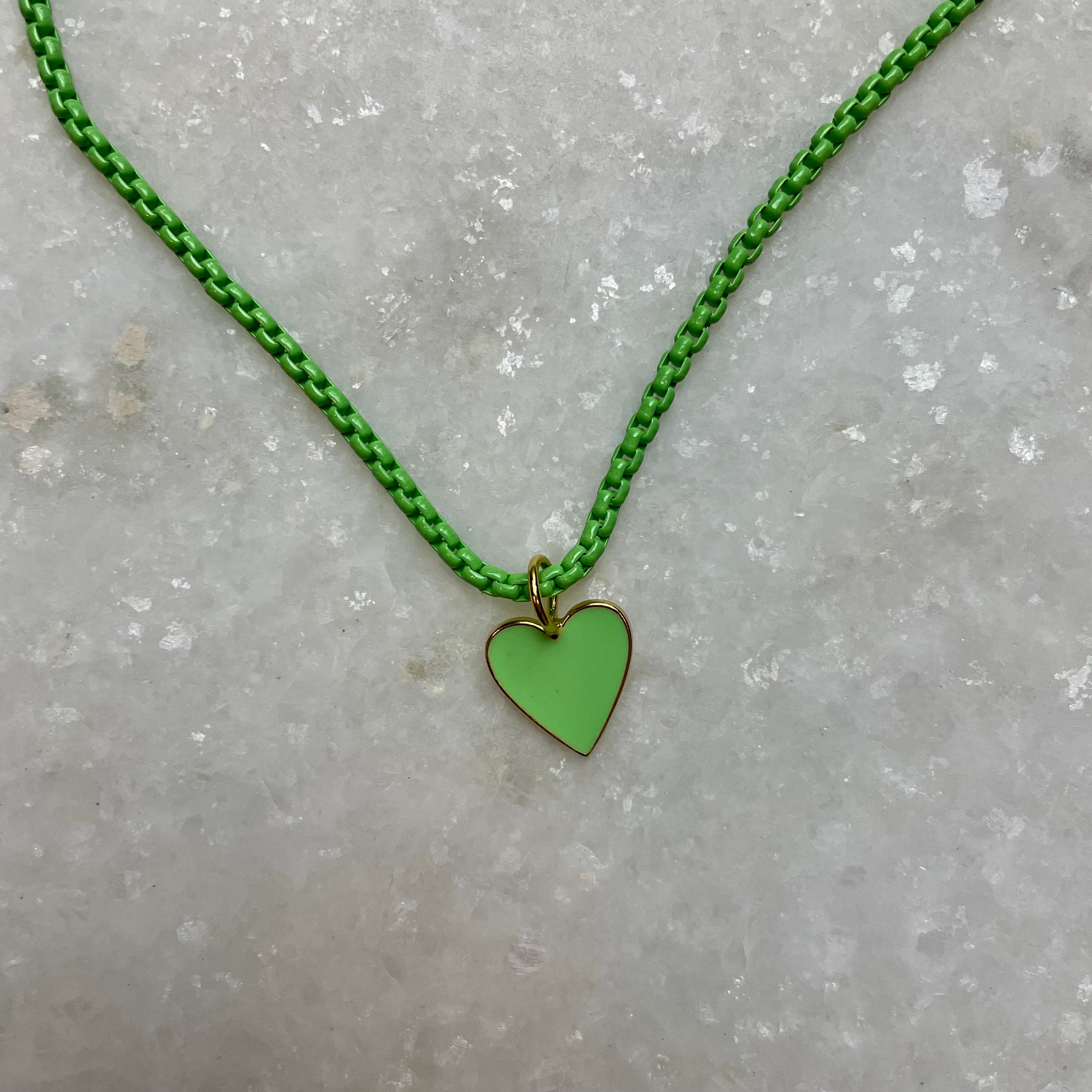 Green Enamel Necklace w/Heart Charm.
