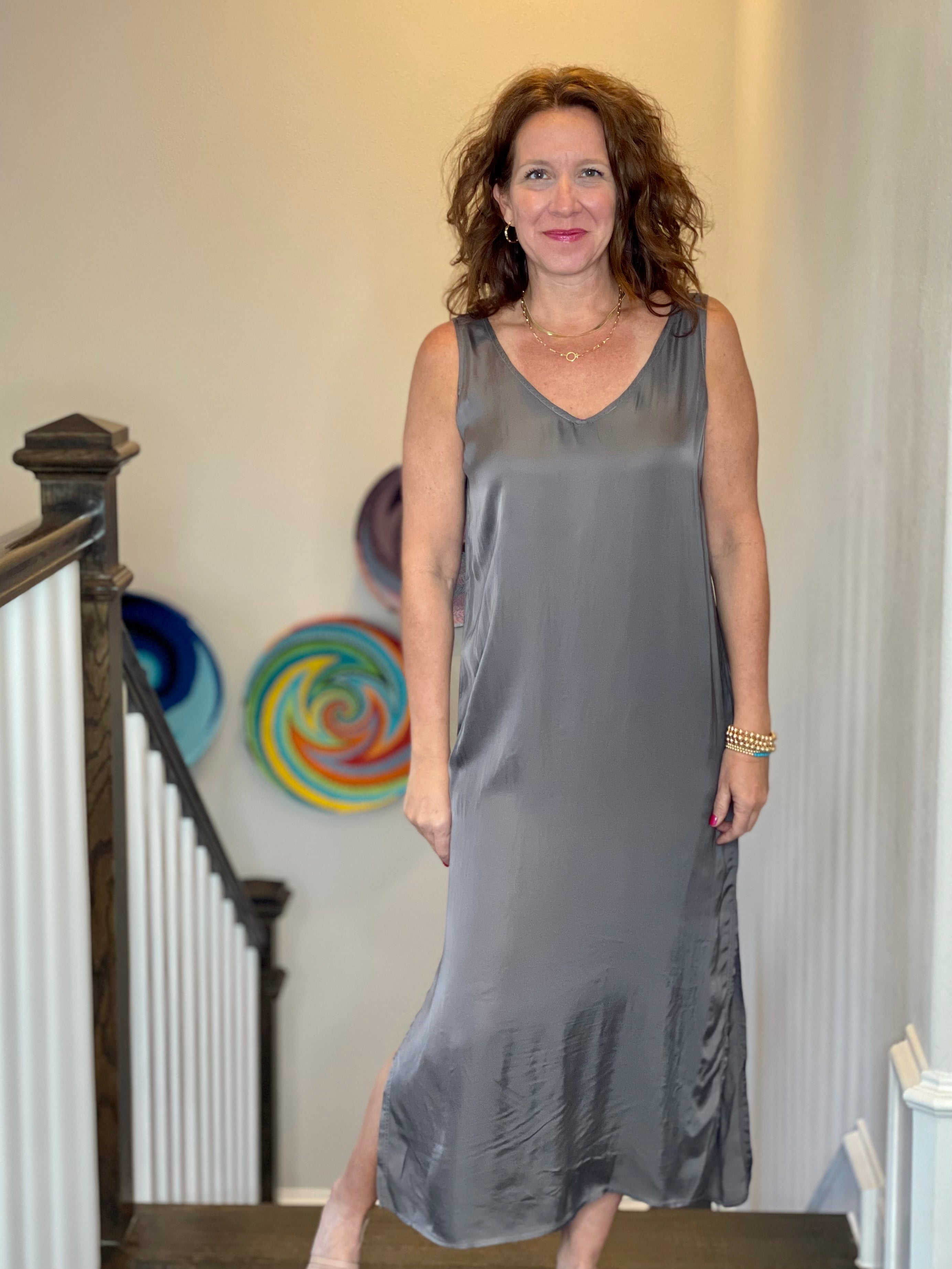 Double V Dress in Volcanic Glass.