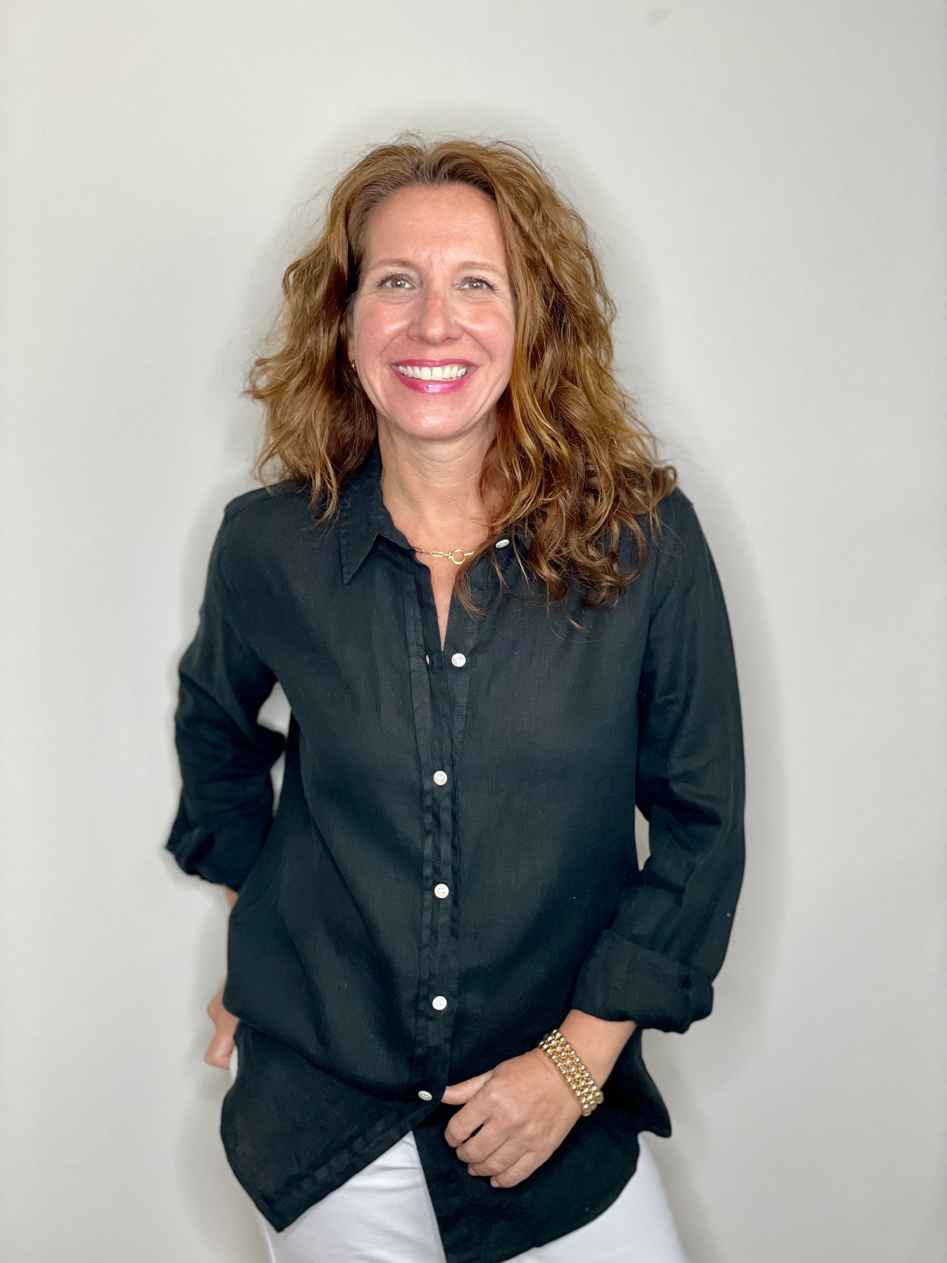 Pure Amici Button Down Linen Shirt in Black.