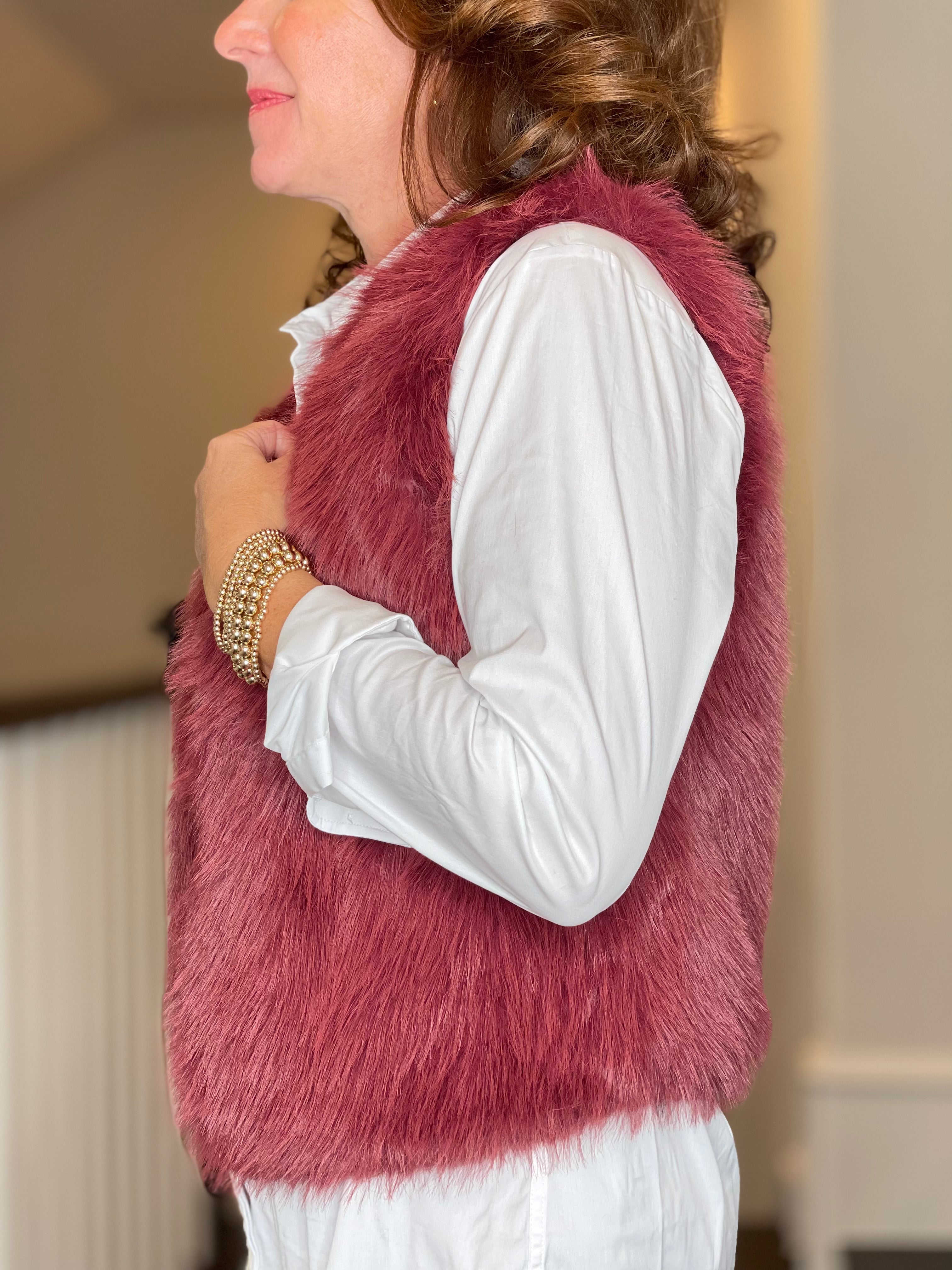 Molly Bracken Faux Fur Vest in Bordeaux.