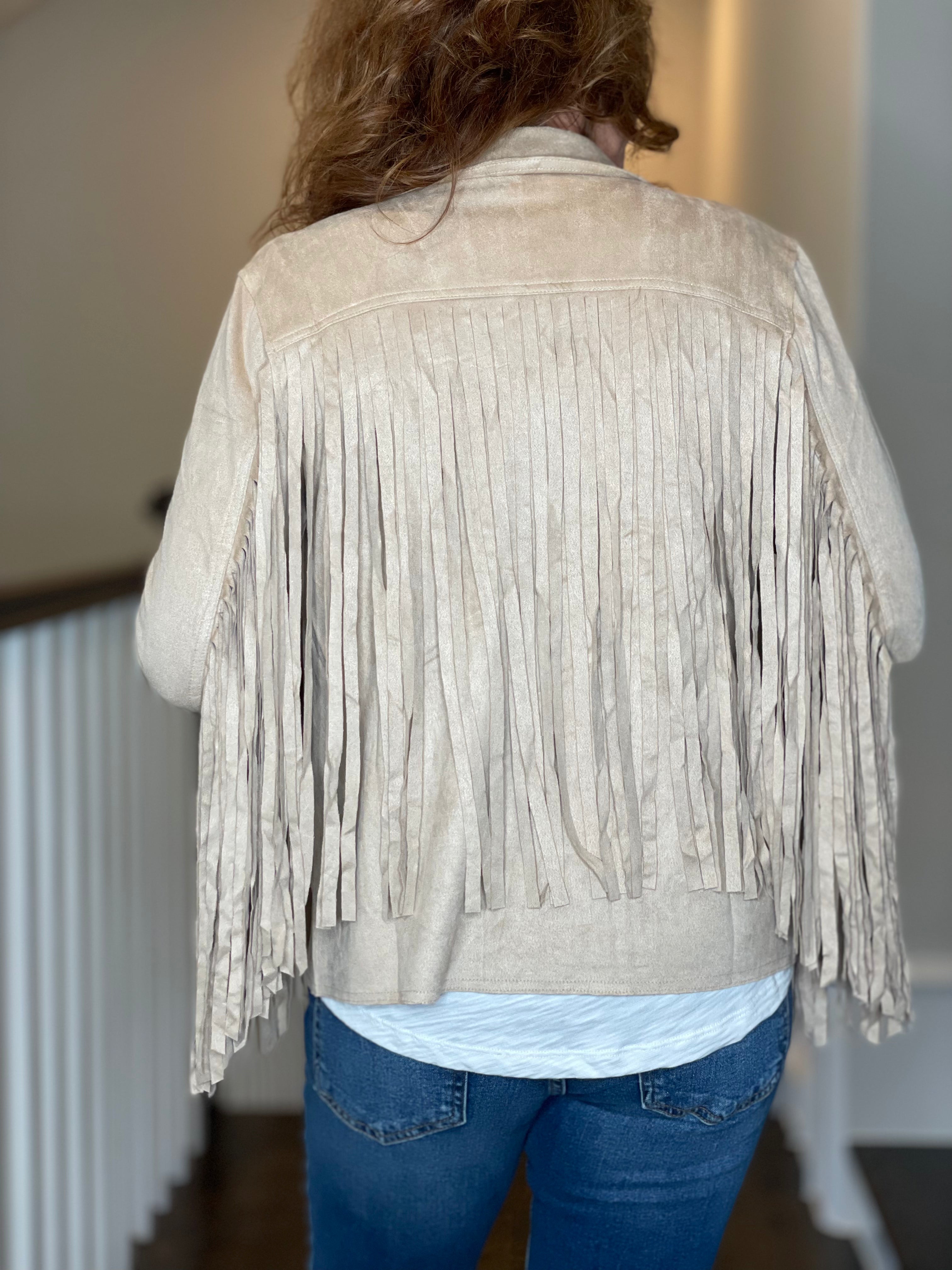 Fringe Jacket in Tan.