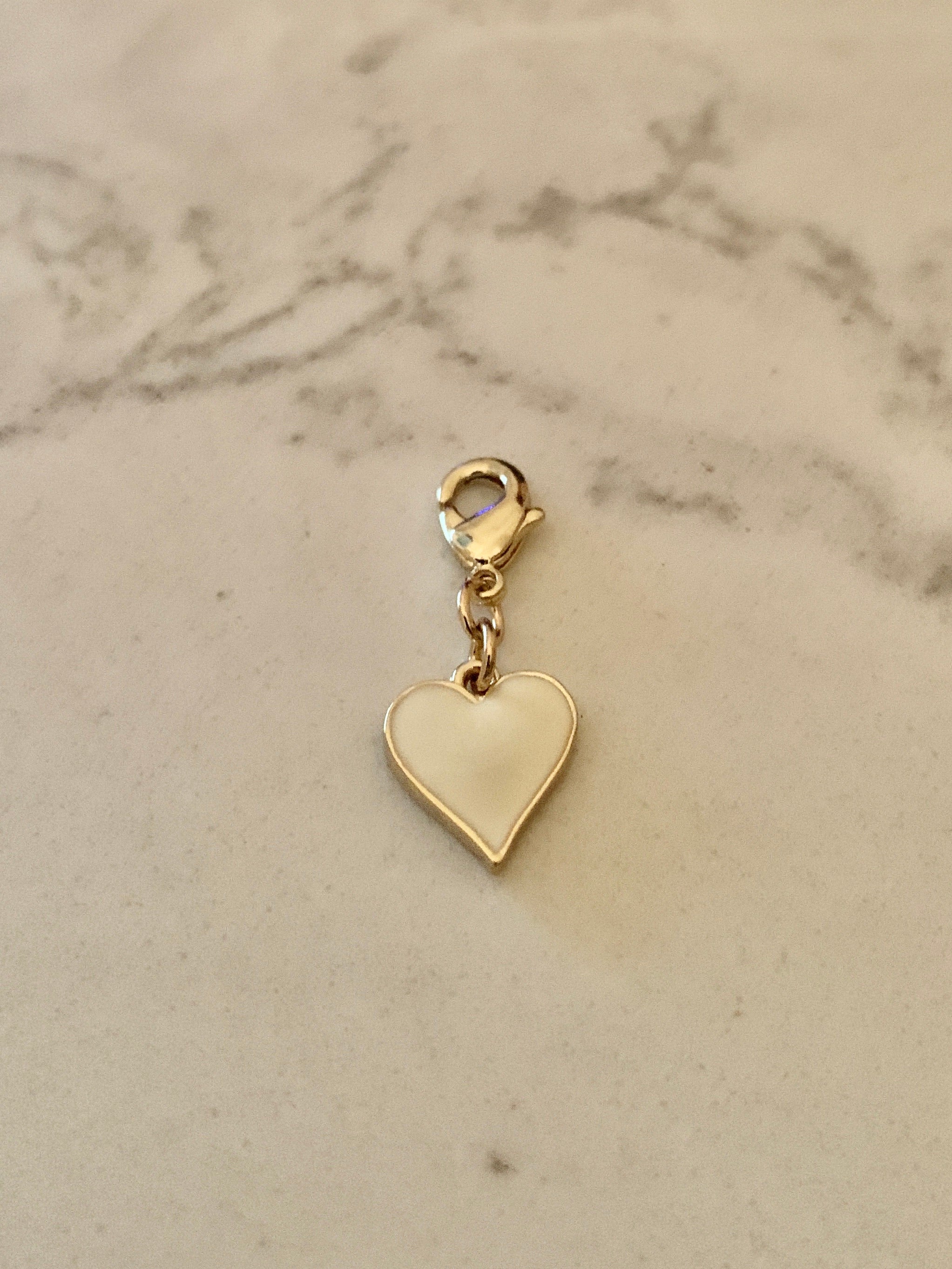 Small Ivory Enamel Heart Charm - Gold.