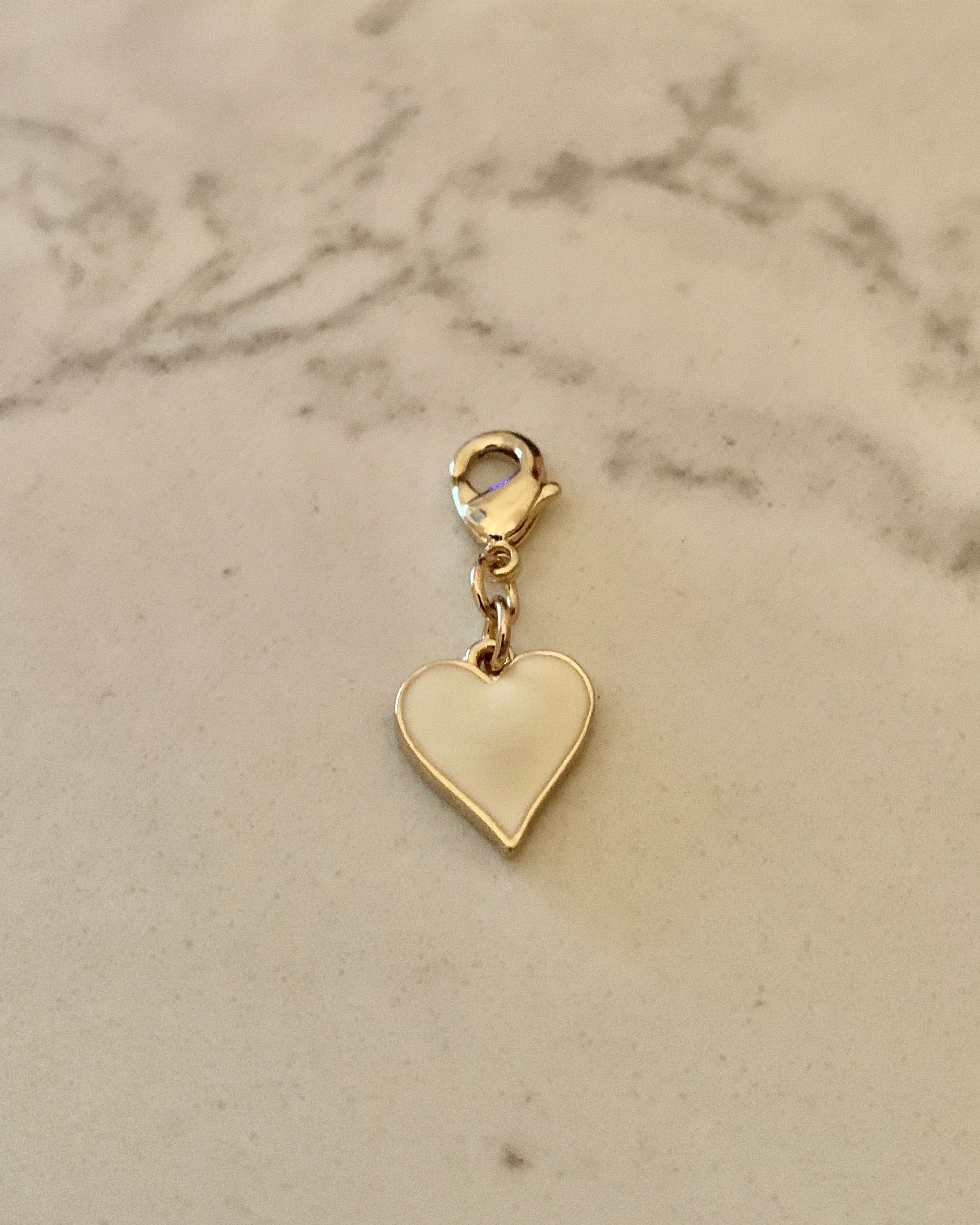 Small Ivory Enamel Heart Charm - Gold.