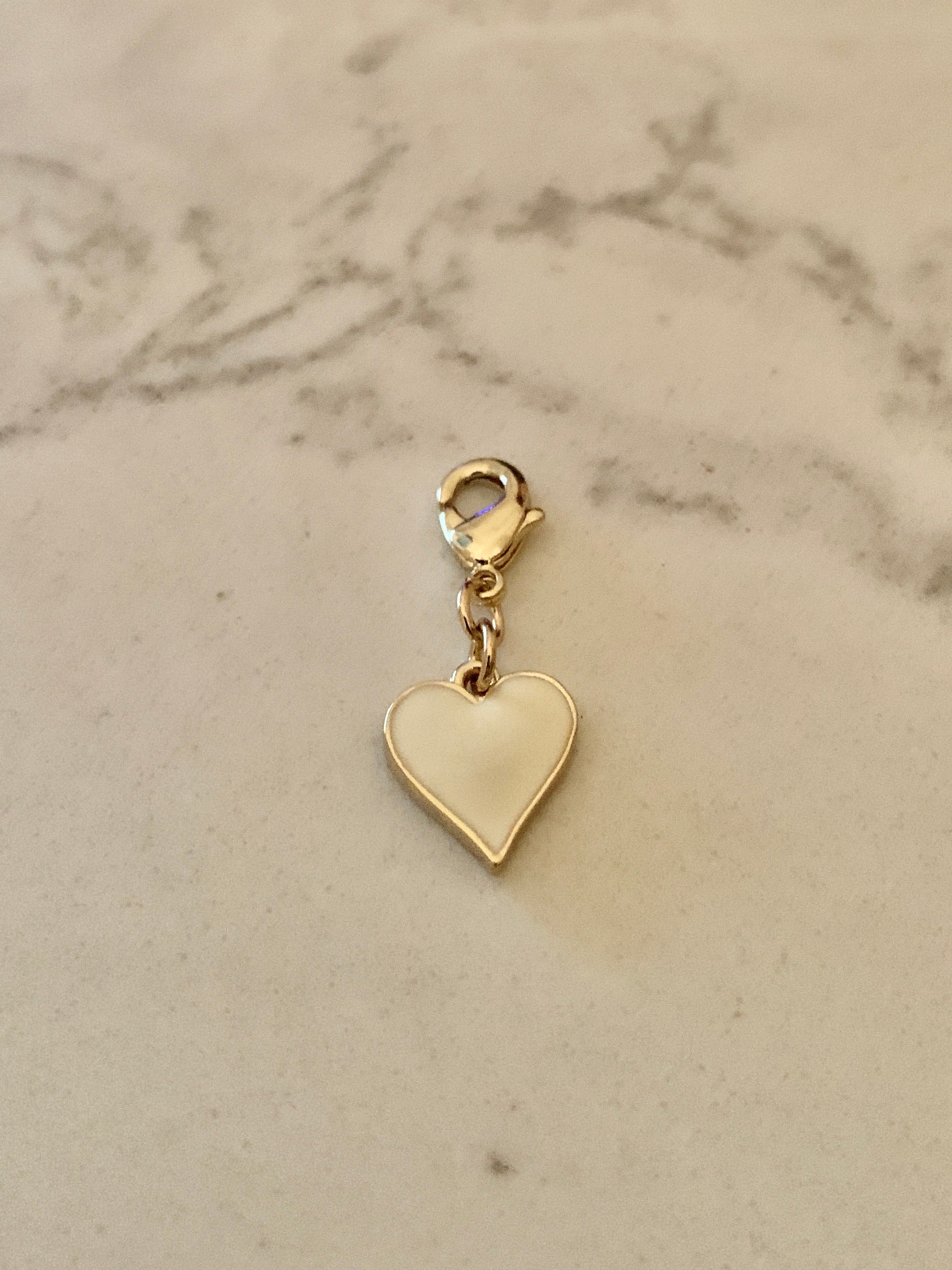 Small Ivory Enamel Heart Charm - Gold.