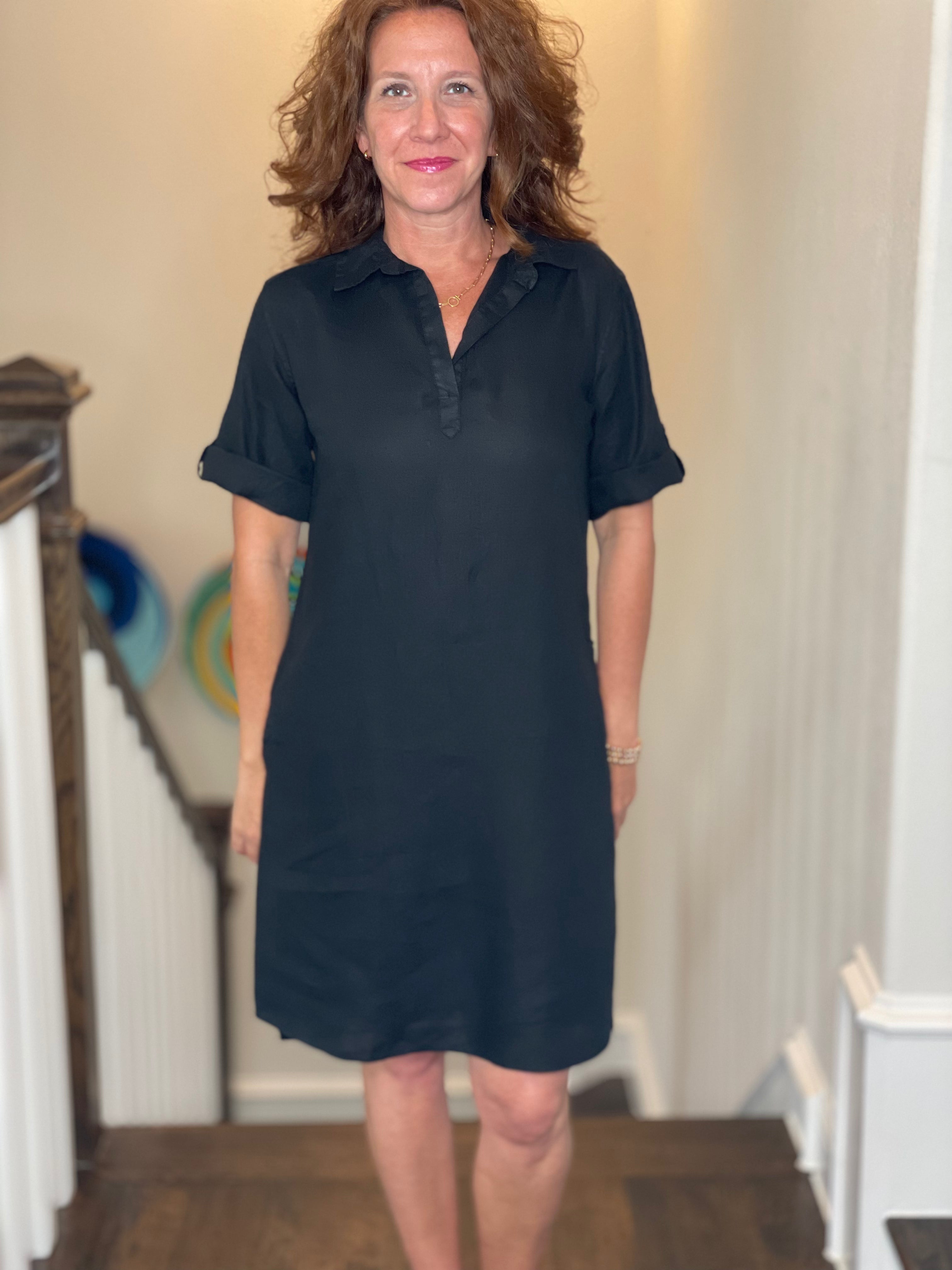 Pure Amici Linen Dress in Black.