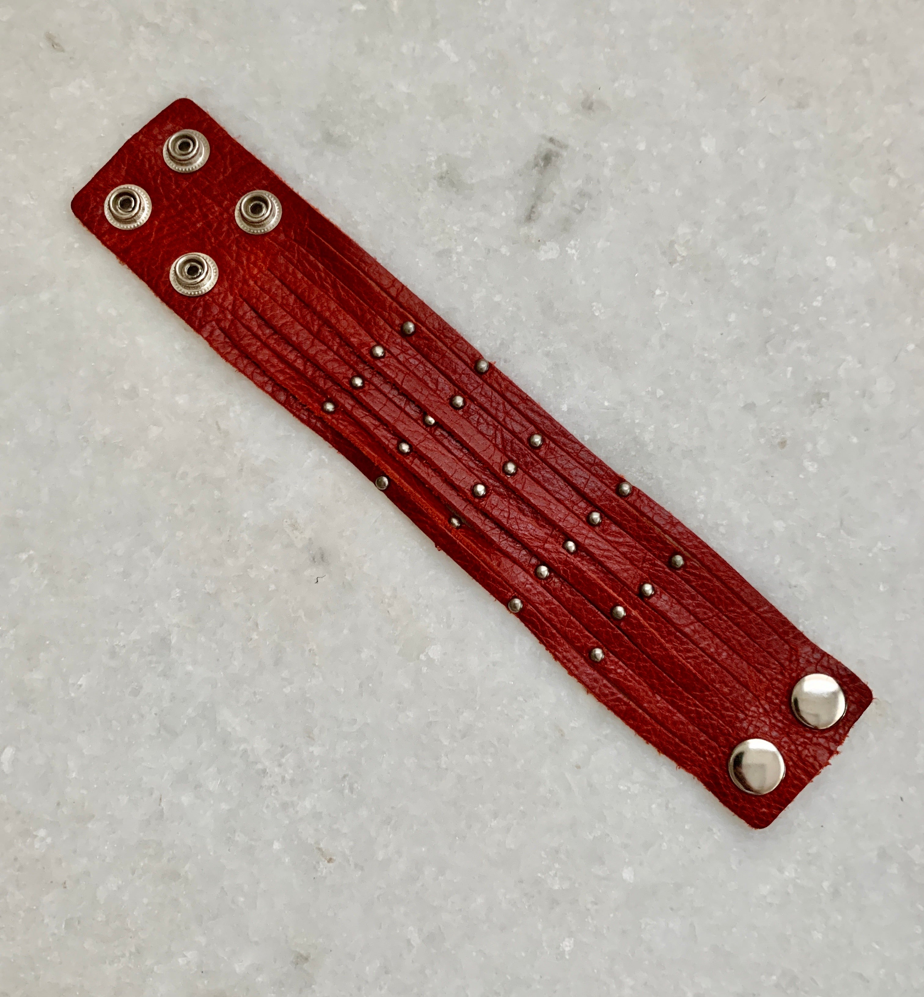 Red Leather Bracelet w/Silver Studs.