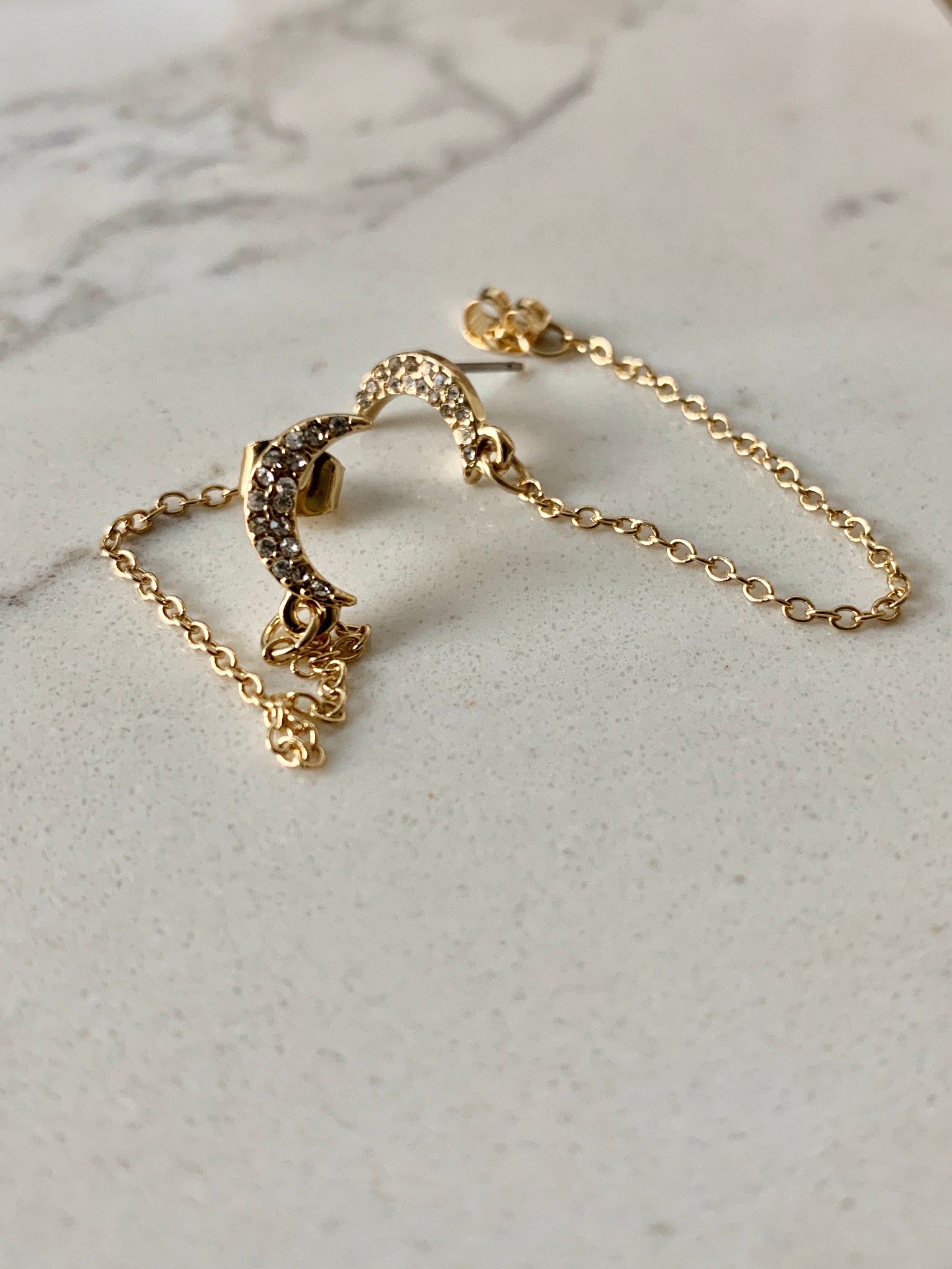 CZ Crescent Drape Post Earring-Gold.