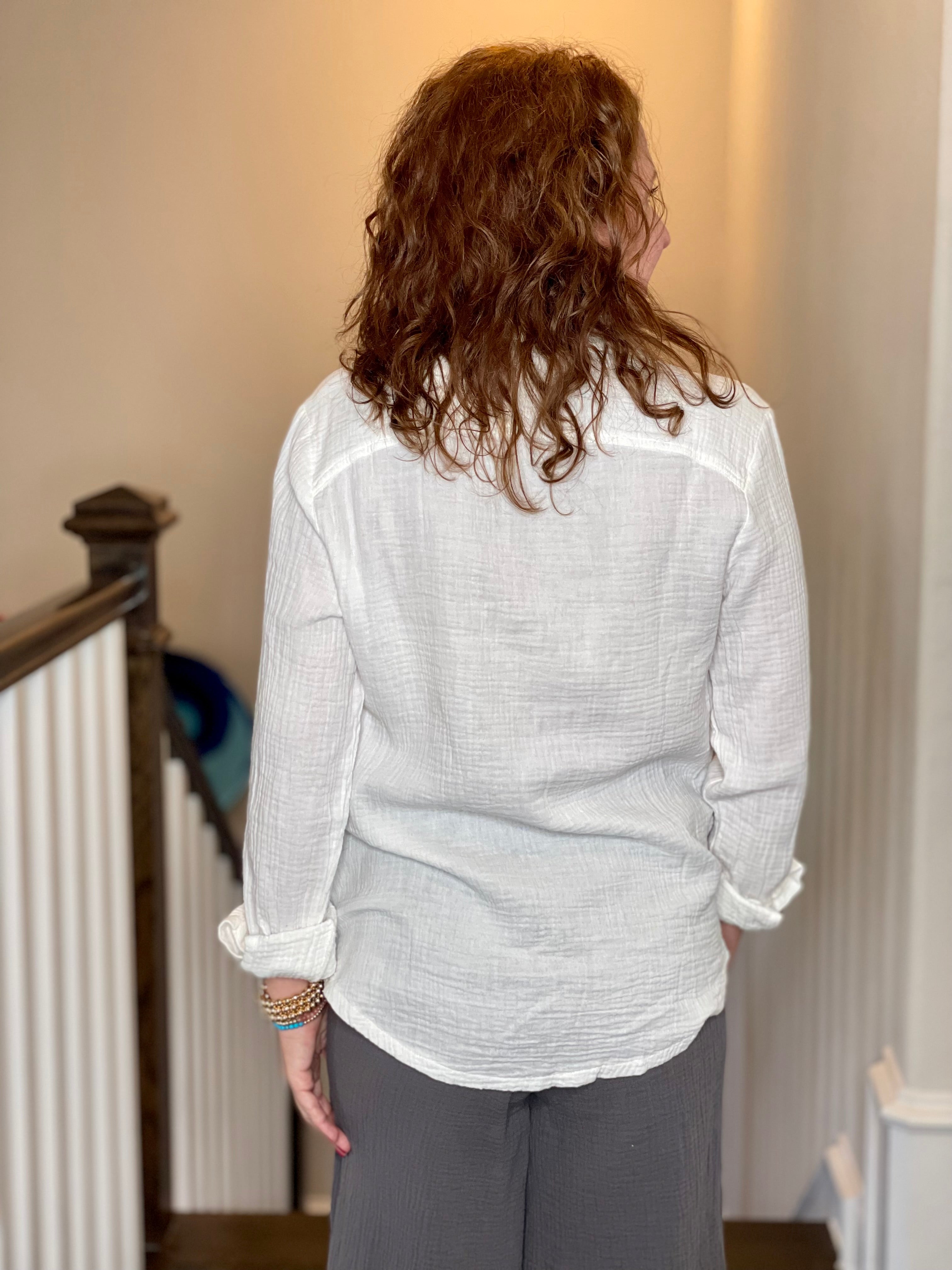 Long Sleeve Gauze Button Down.