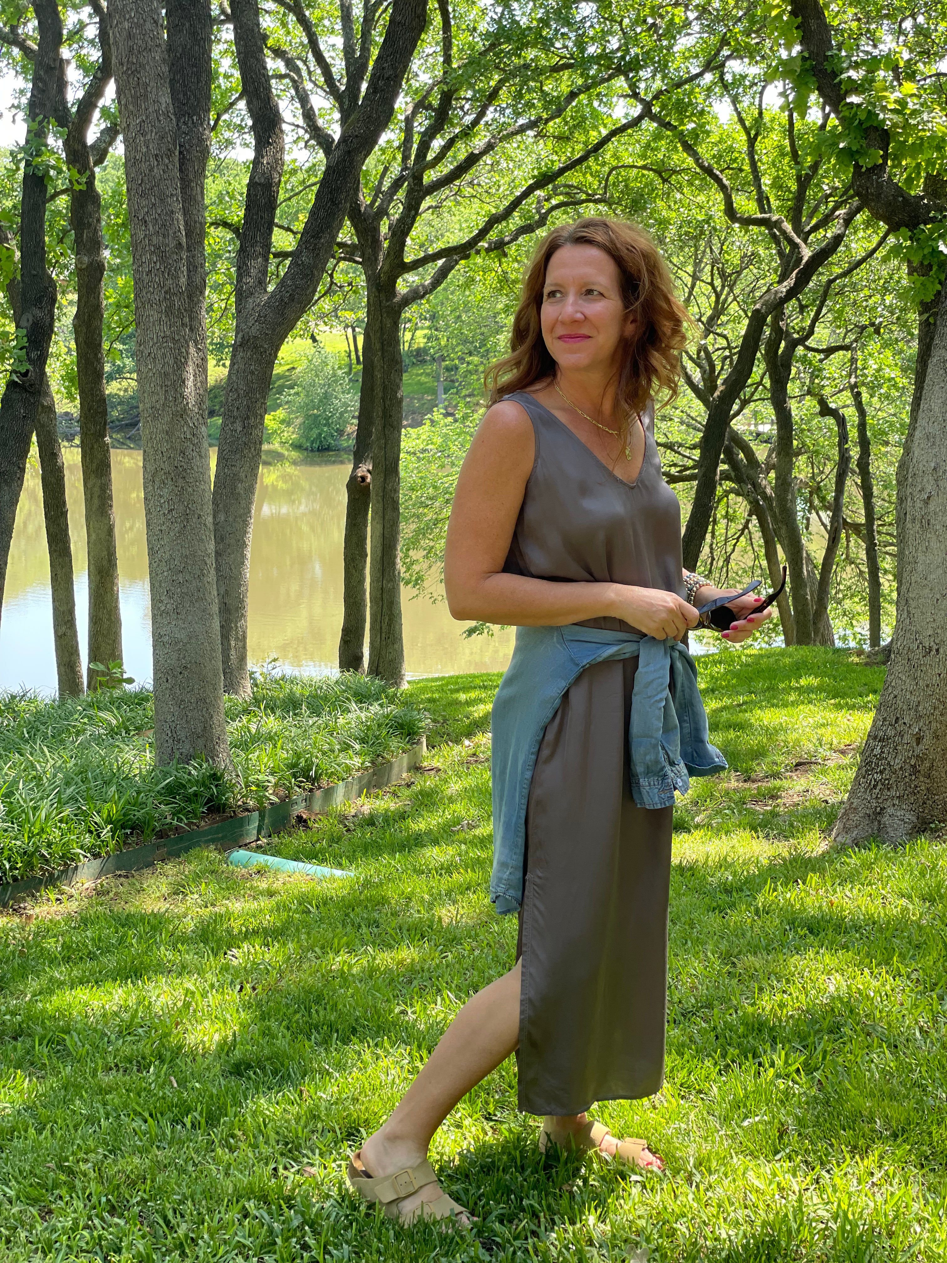 Hello Nite Double V Dress in Volcanic Glass.