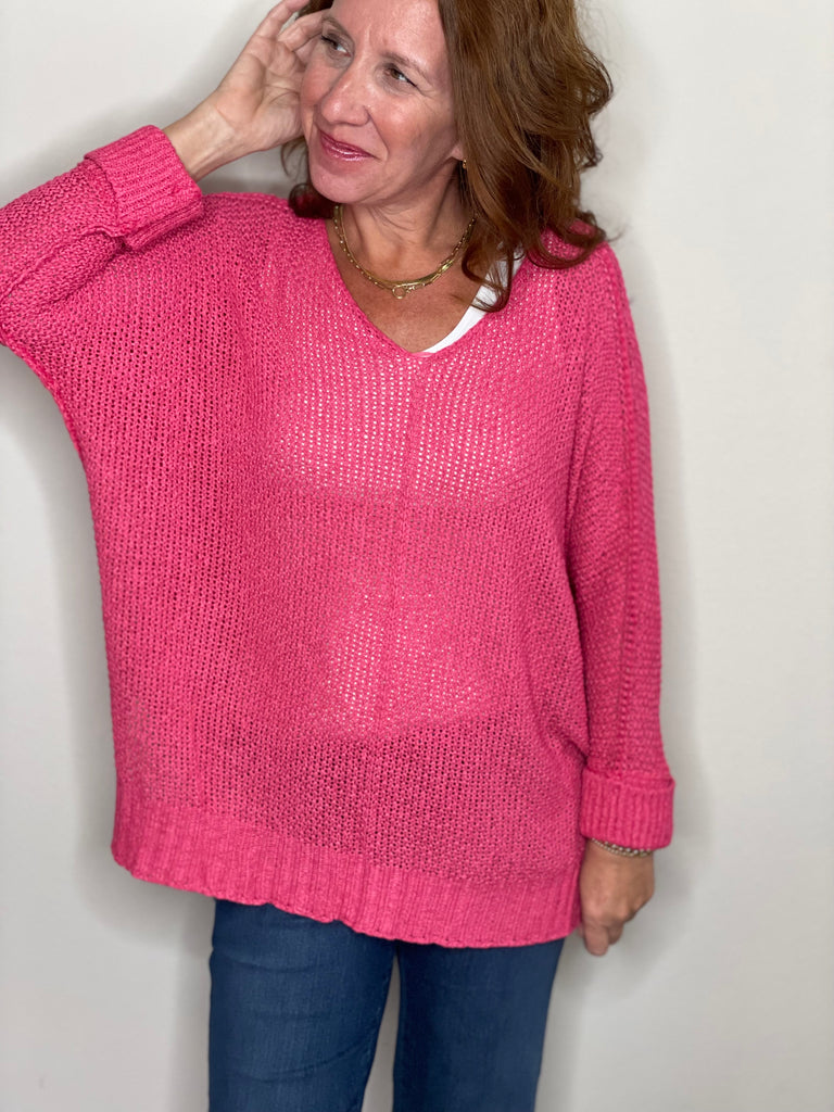 3/4 Sleeve Pullover Sweater - Honeysuckle.
