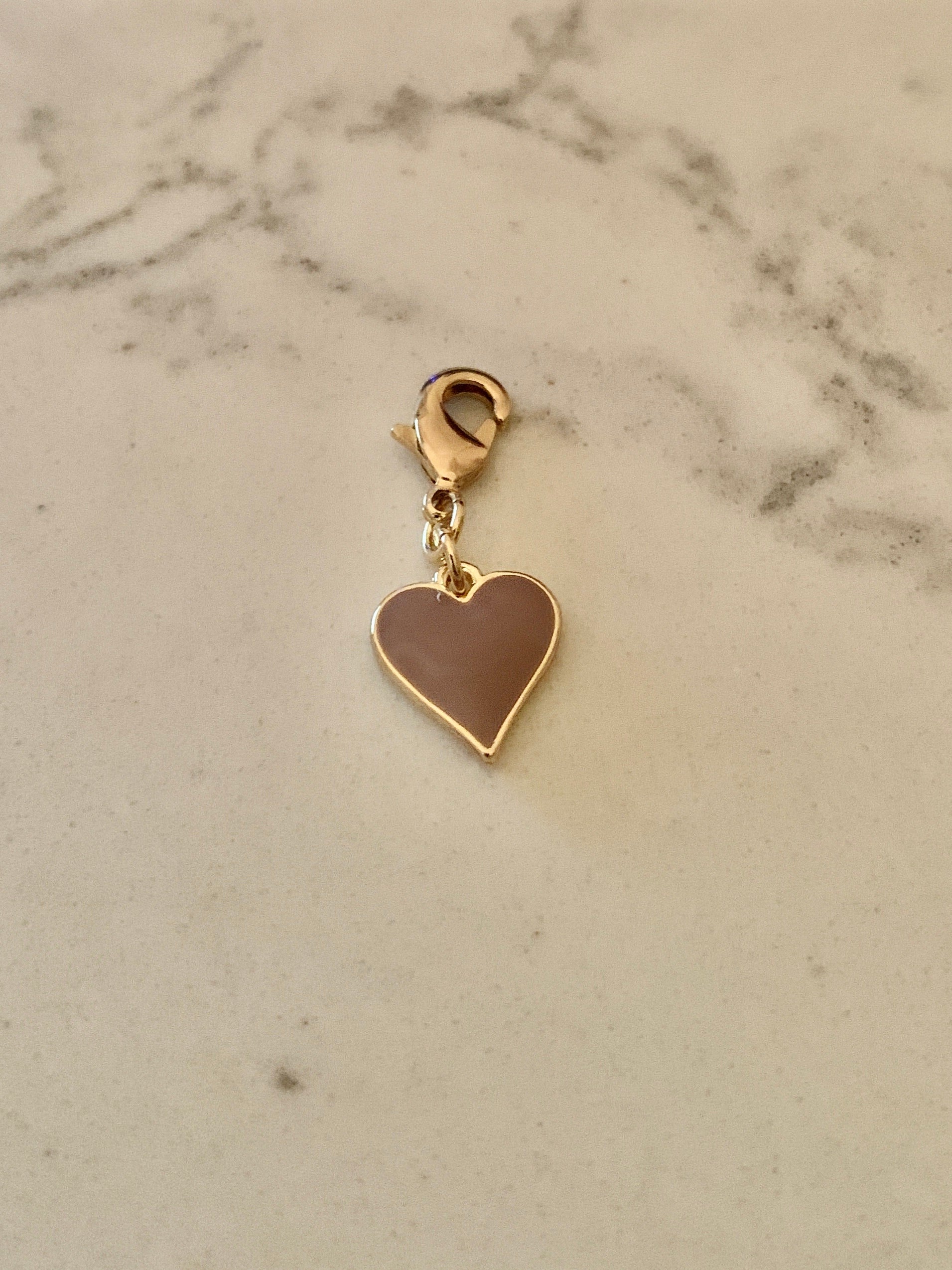 Small Lavender Enamel Heart Charm - Gold.
