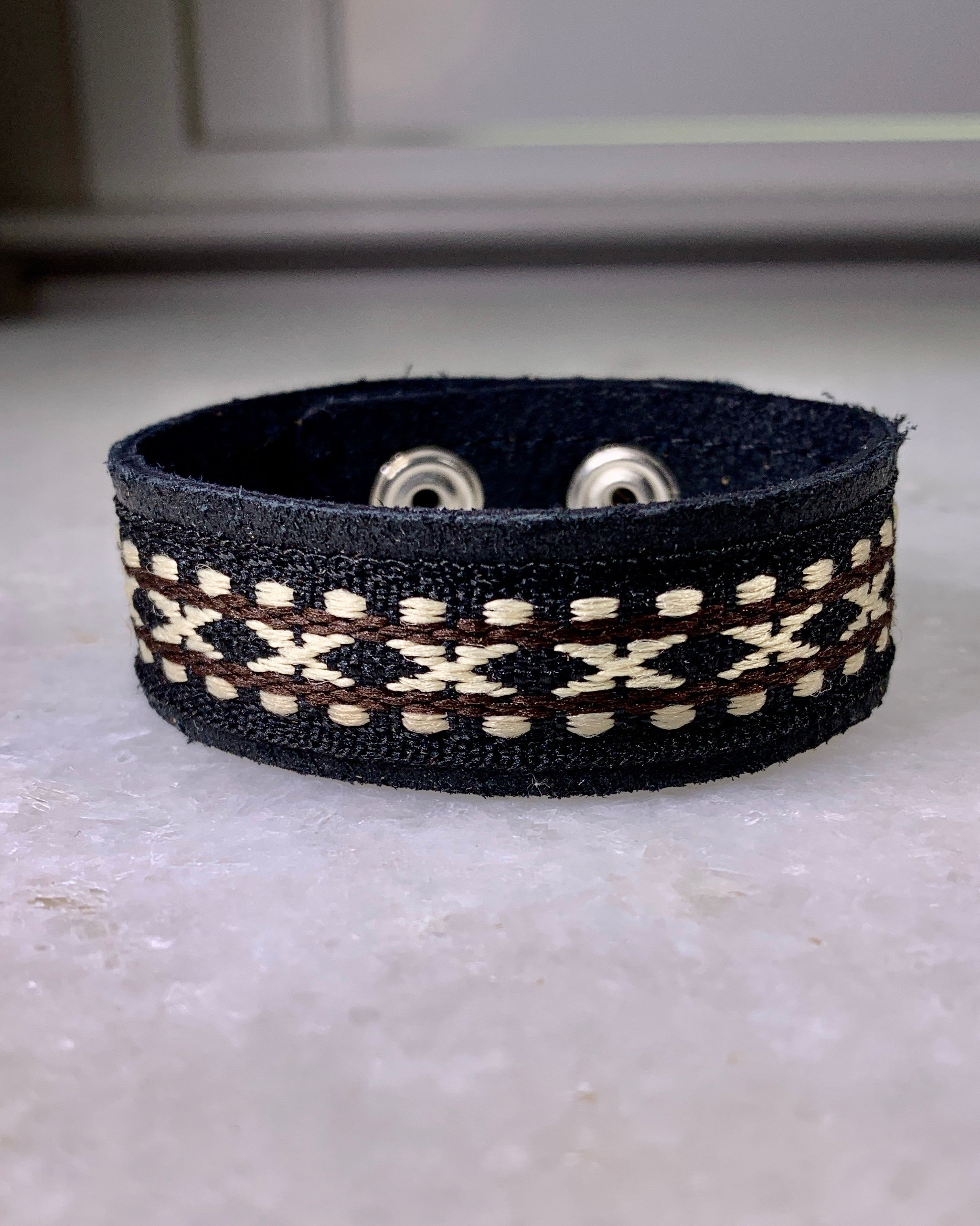 Black Stitched Leather Bracelet.
