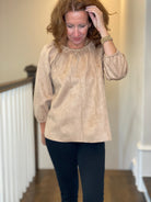 Faux Suede Peasant Top in Camel.