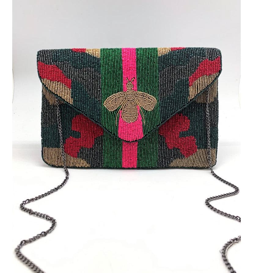 Camo Bee Beaded Clutch.