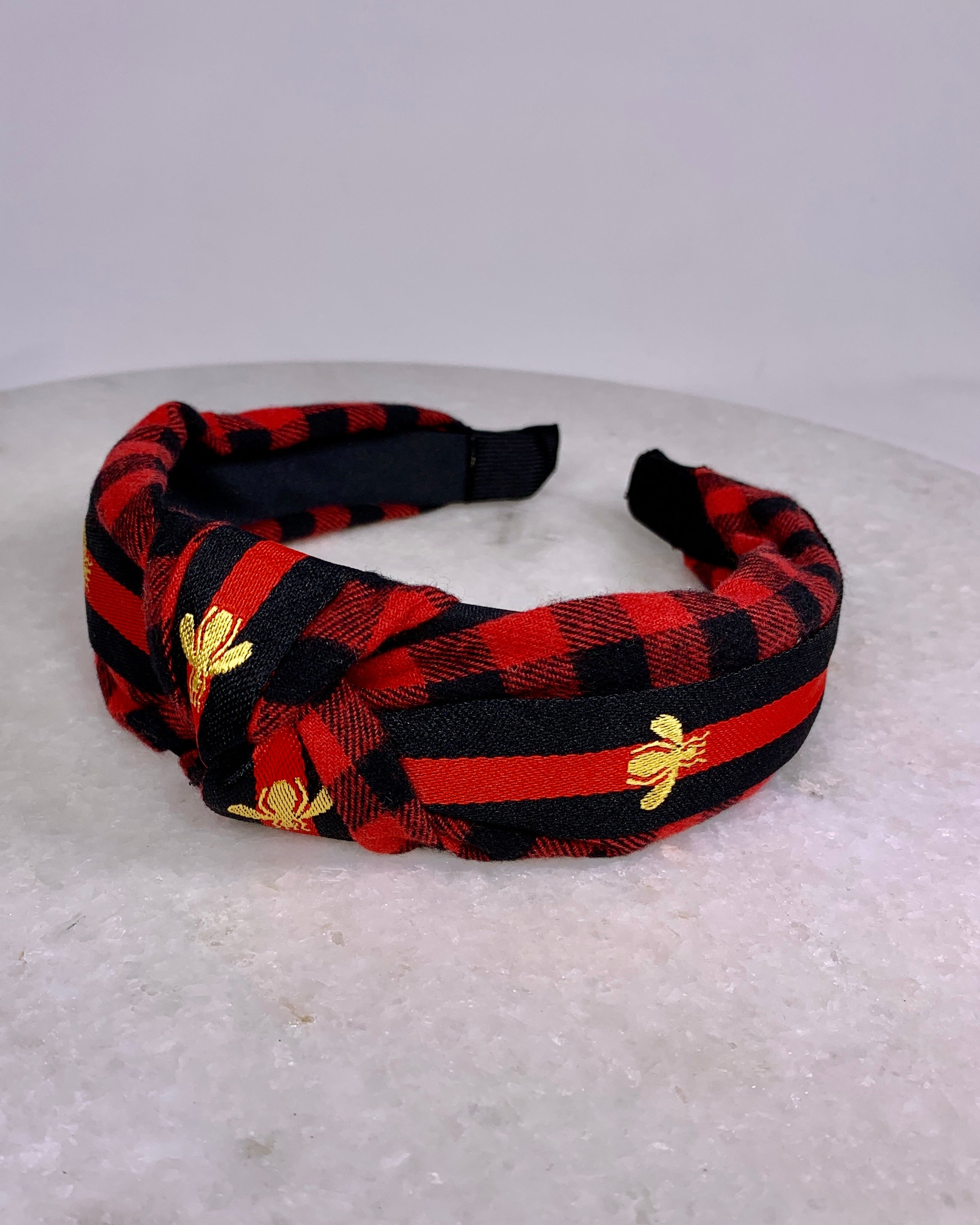 Black & Red Plaid Bee Headband.