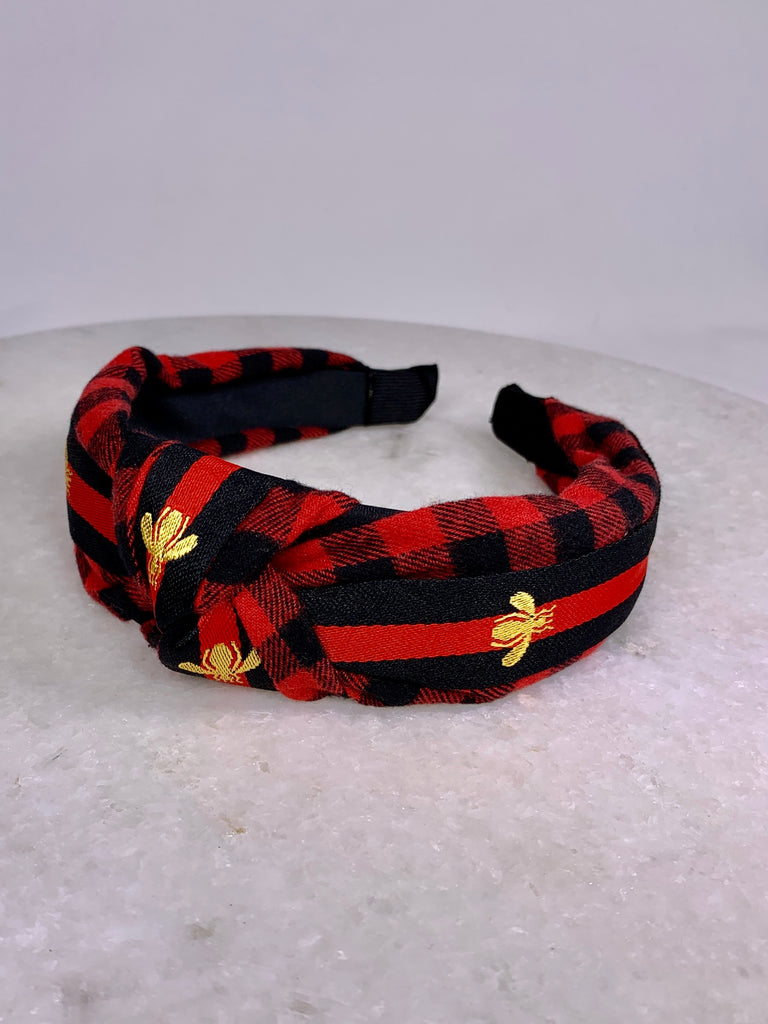 Black & Red Plaid Bee Headband.