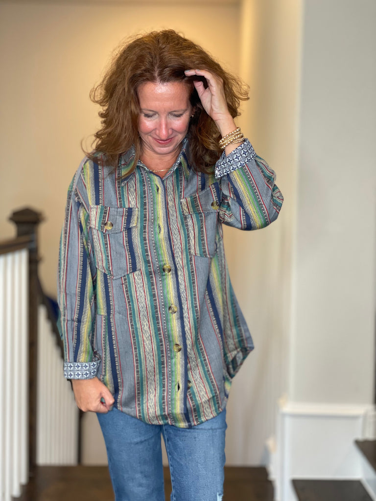 Ivy Jane Serape Striped Shacket.