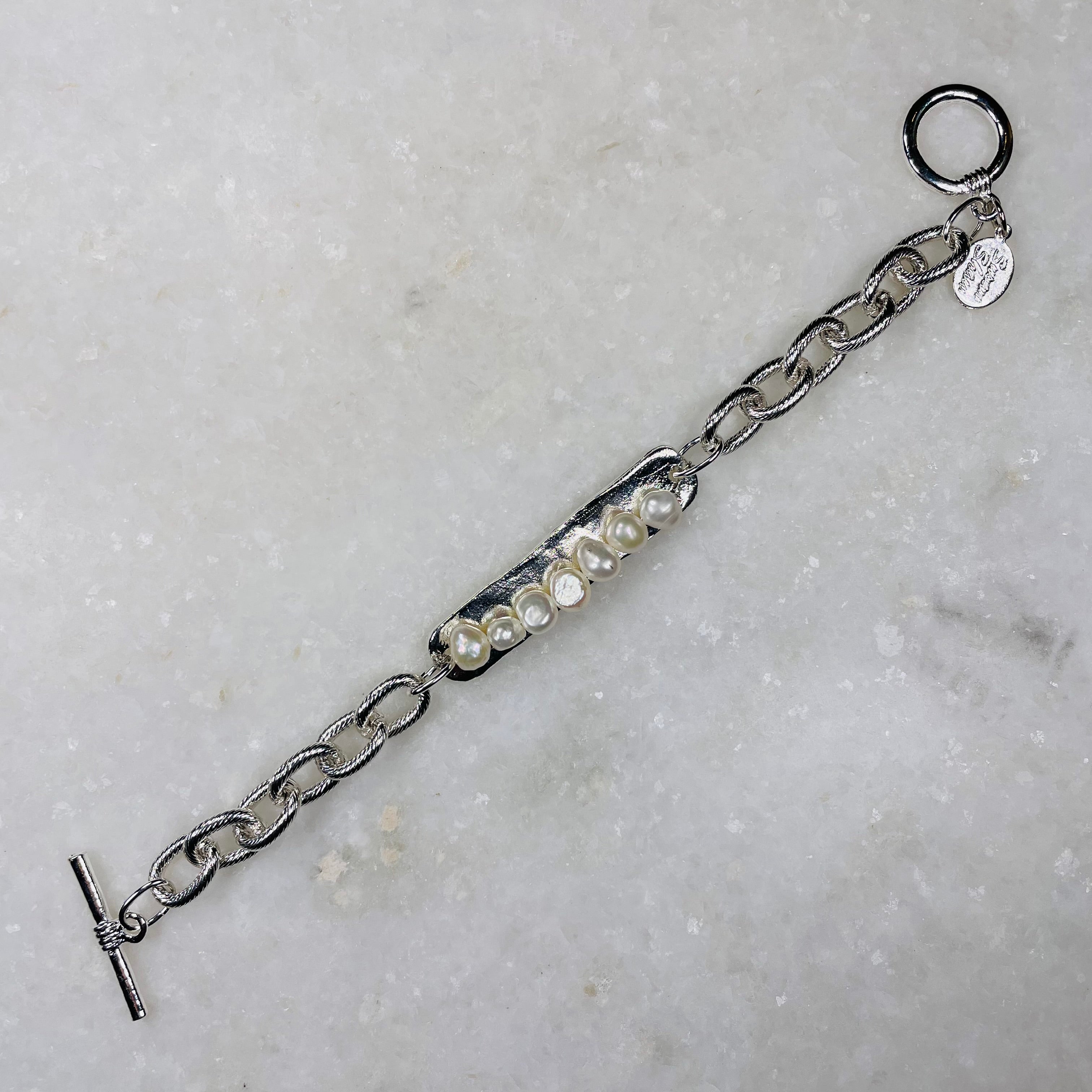 Susan Shaw Silver Bar w/White Freshwater Pearl Bracelet.
