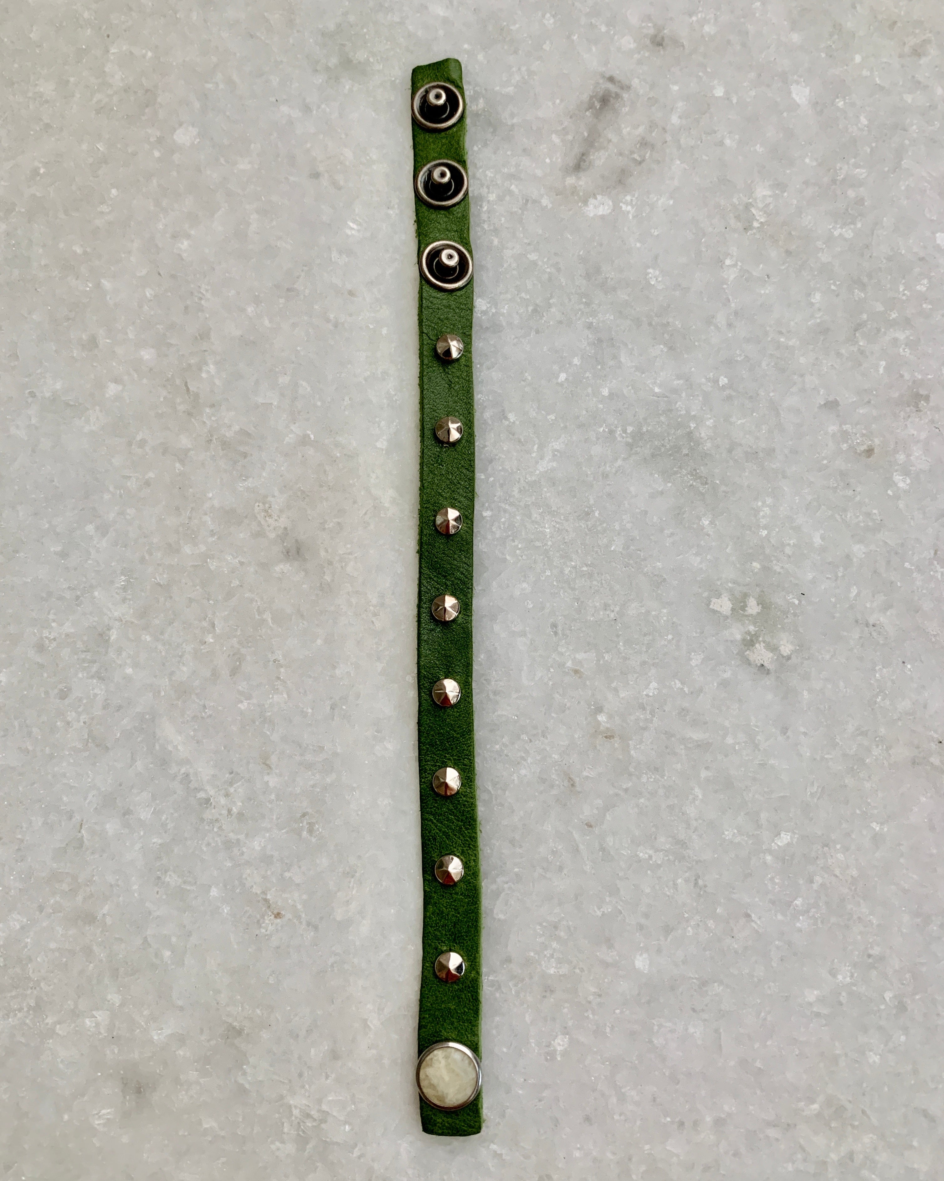 Green Leather Bracelet w/Silver Studs.