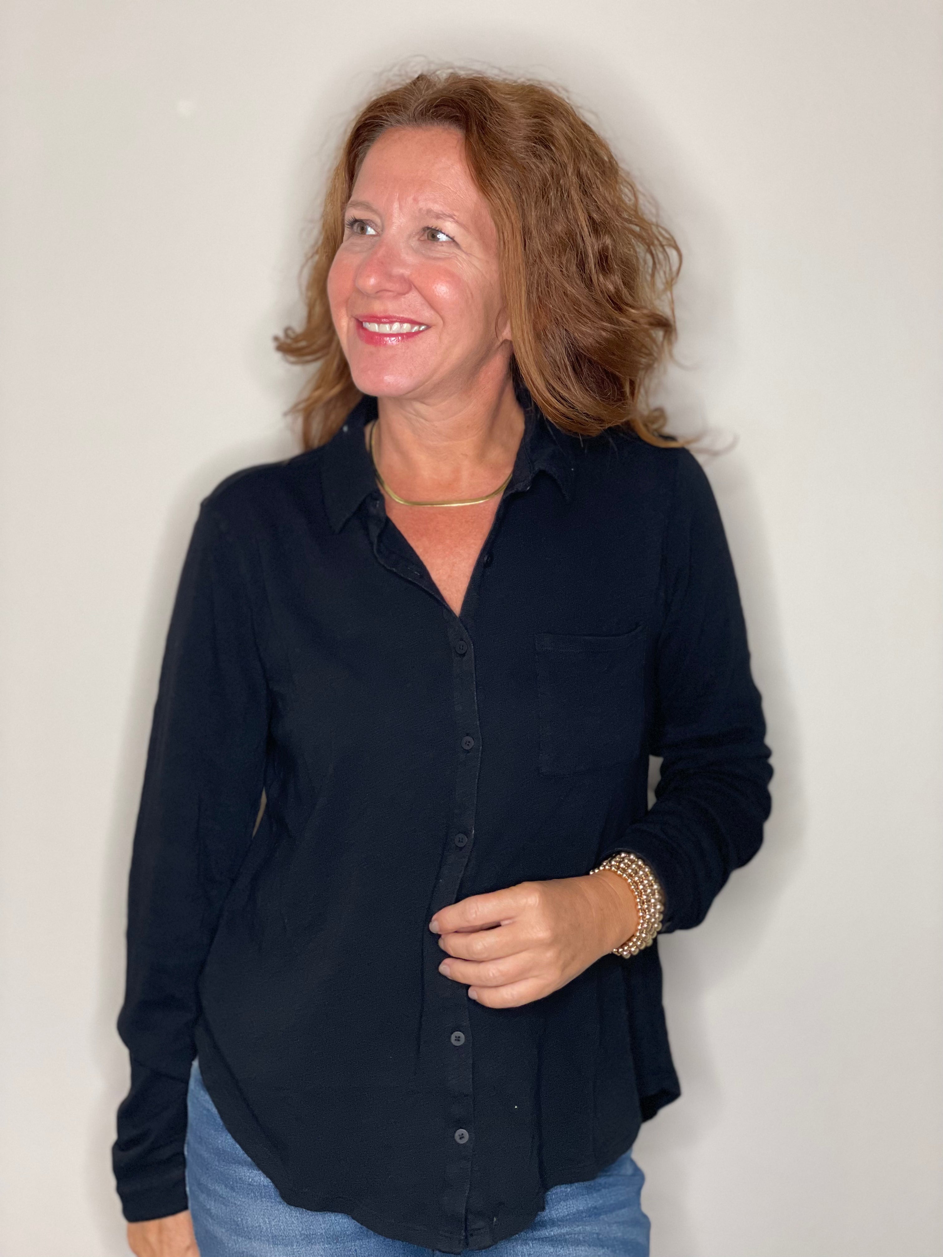 Hello Nite Perfectly Soft Button Up Shirt in Black.