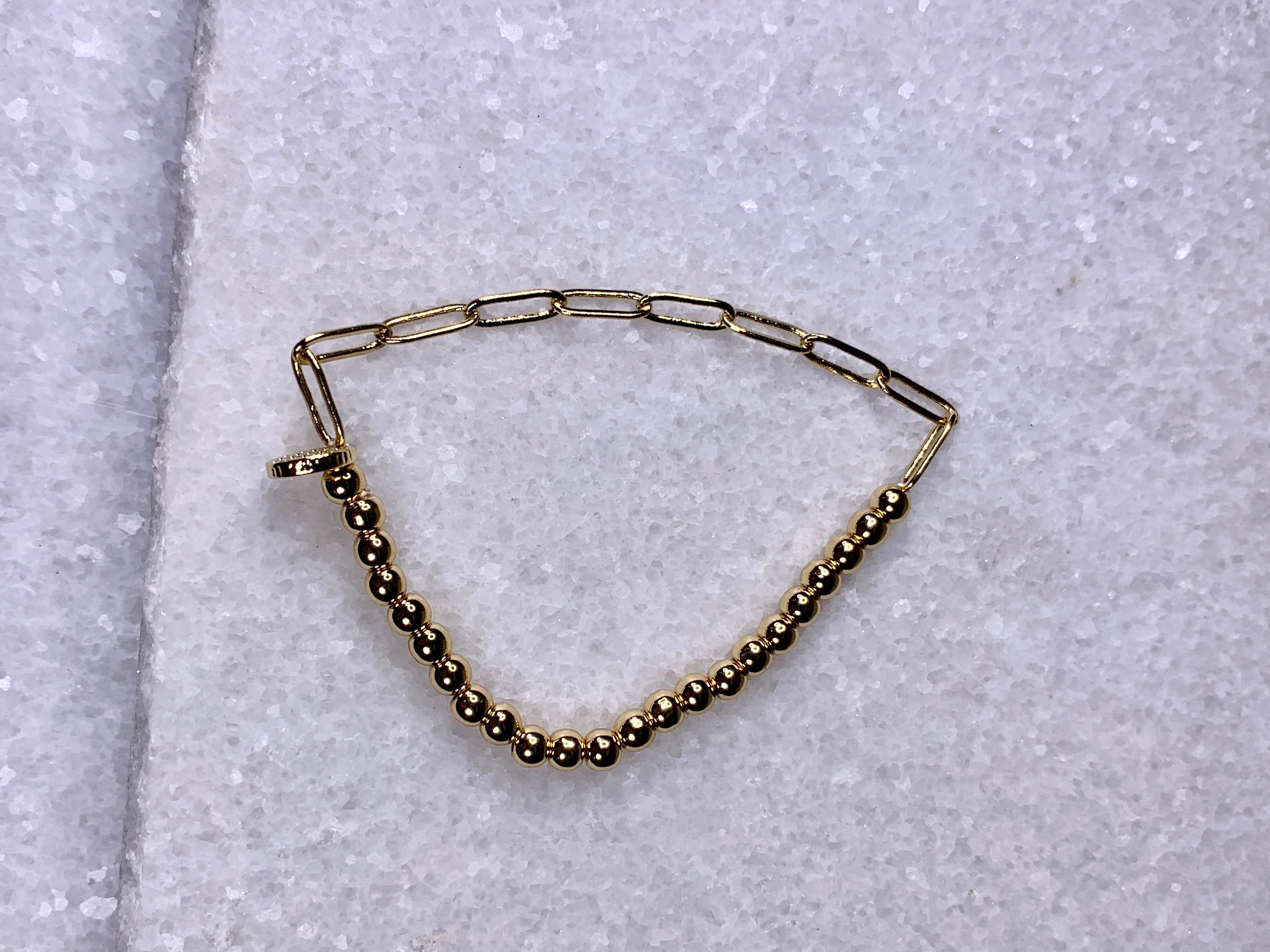 Small Metal Link & Bead Bracelet-Gold.