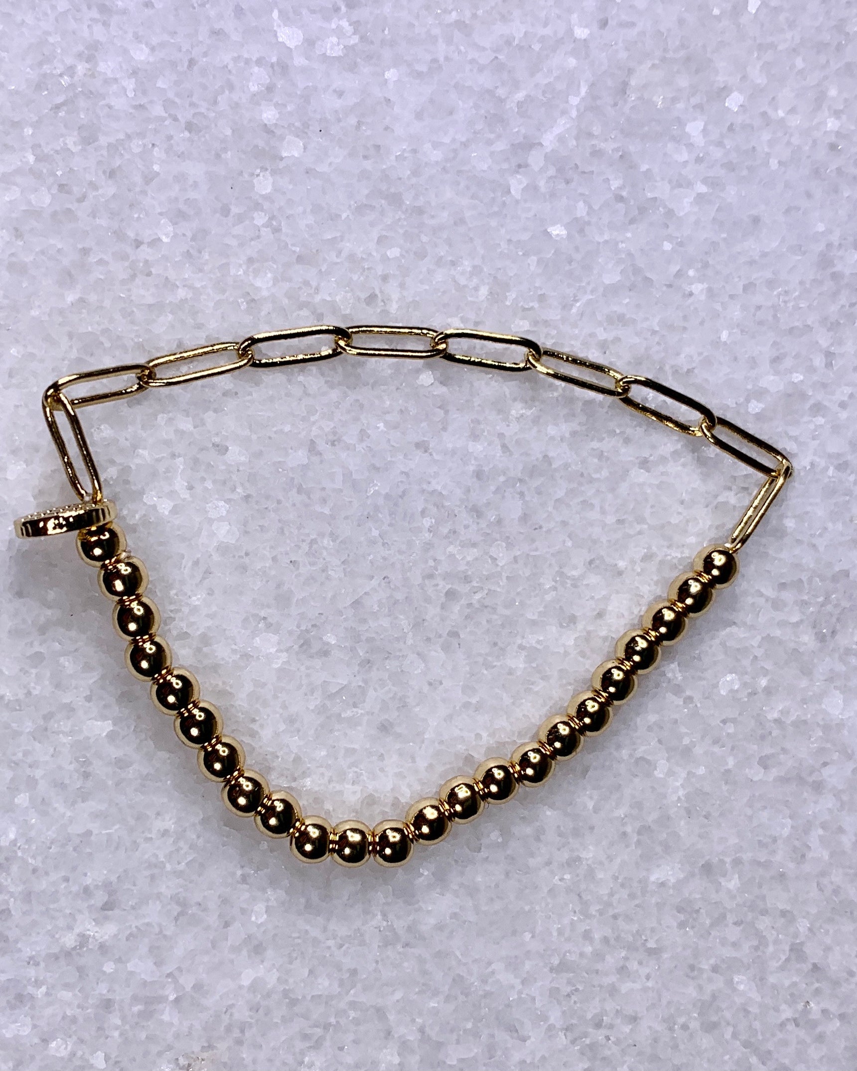 Small Metal Link & Bead Bracelet-Gold.