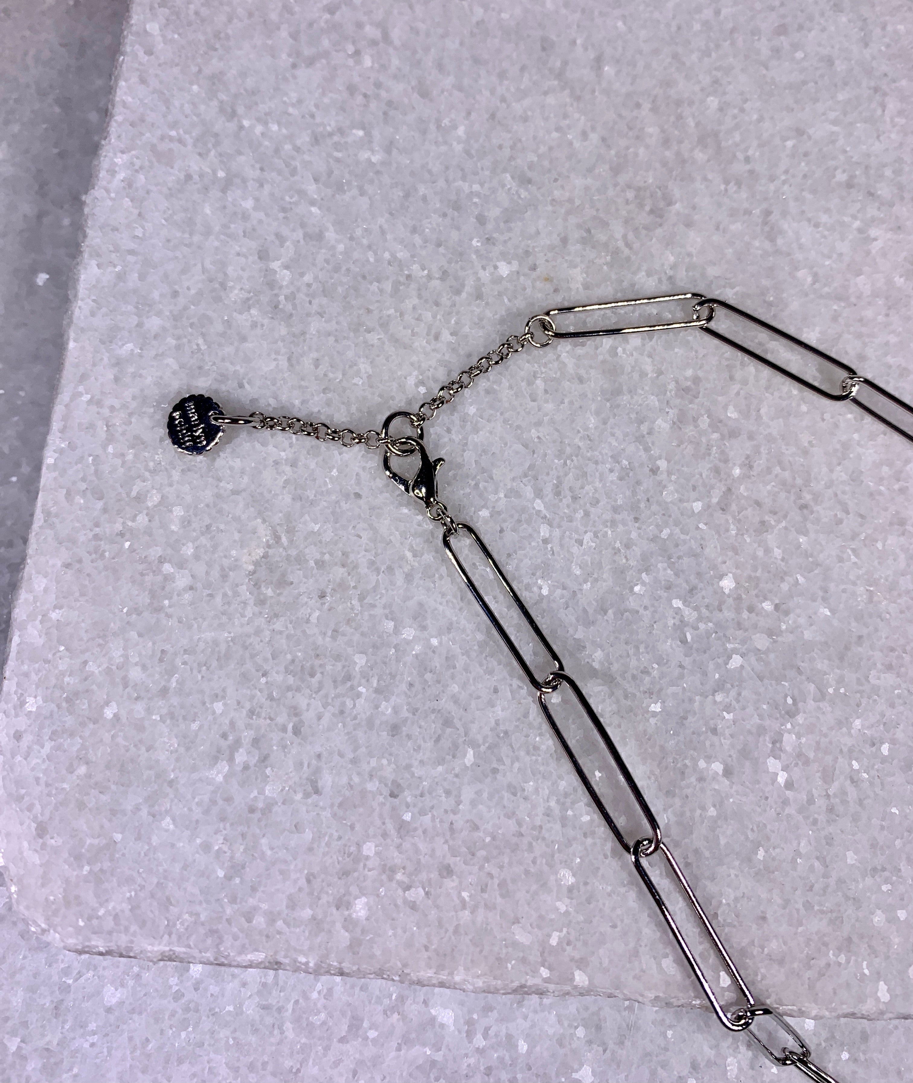 Silver Single Pave Link Necklace.