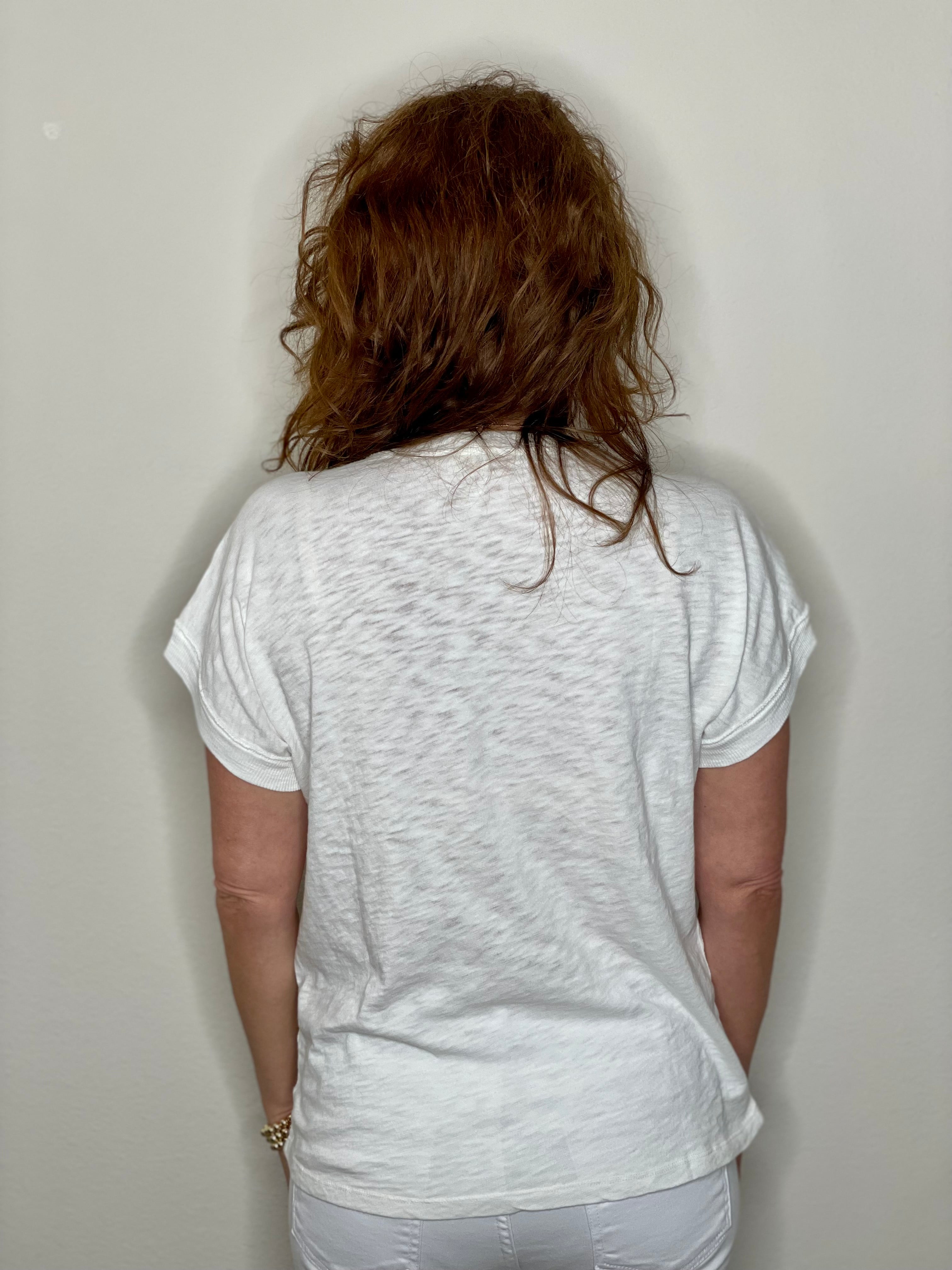 Notch Neck Tee in White & Black.