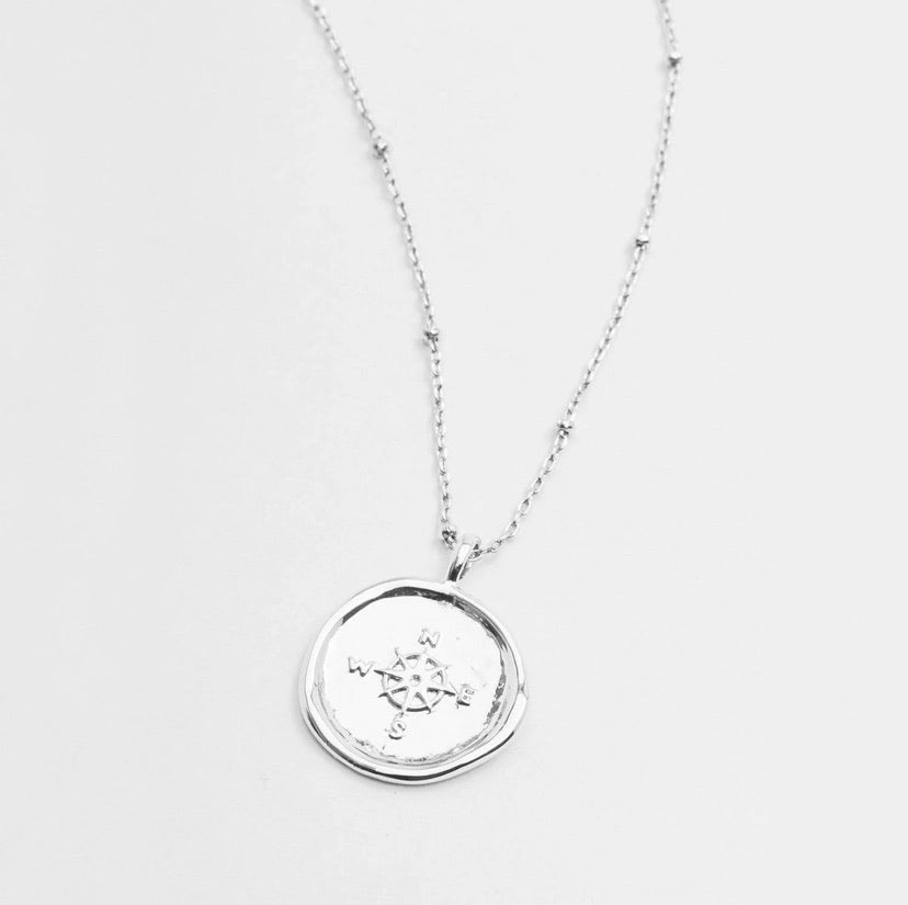 Compass Coin Necklace (silver).