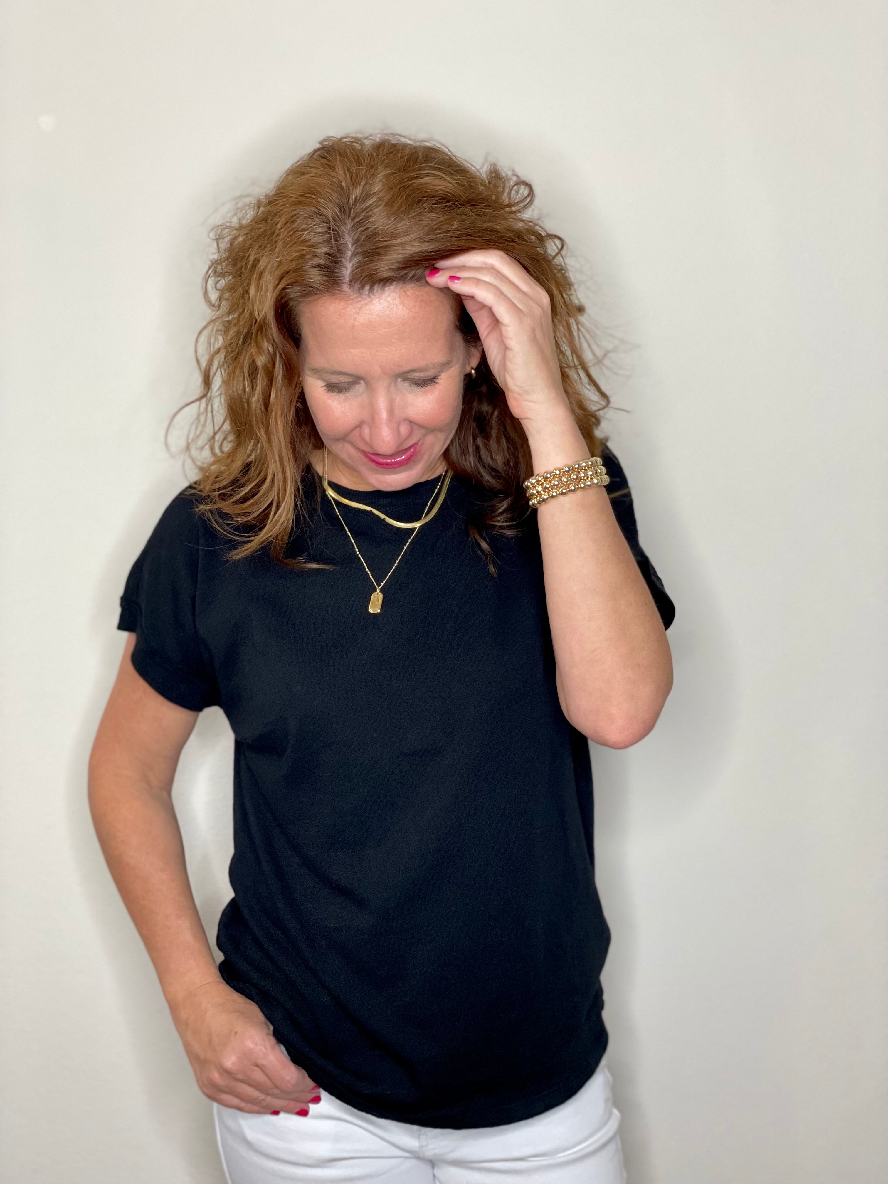 Notch Neck Tee in White & Black.