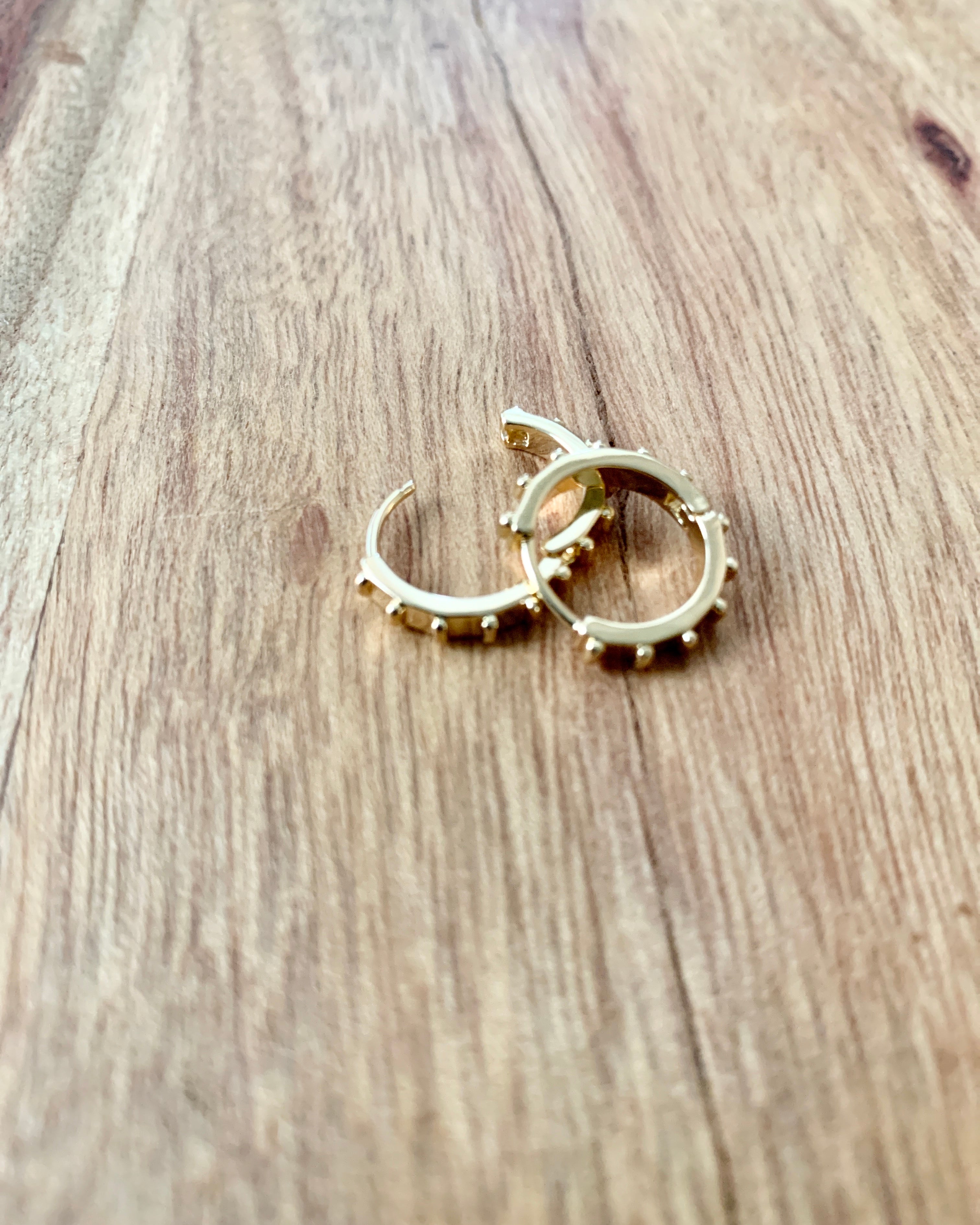 Metal Studded Small Hoop Huggie Earring-Gold.